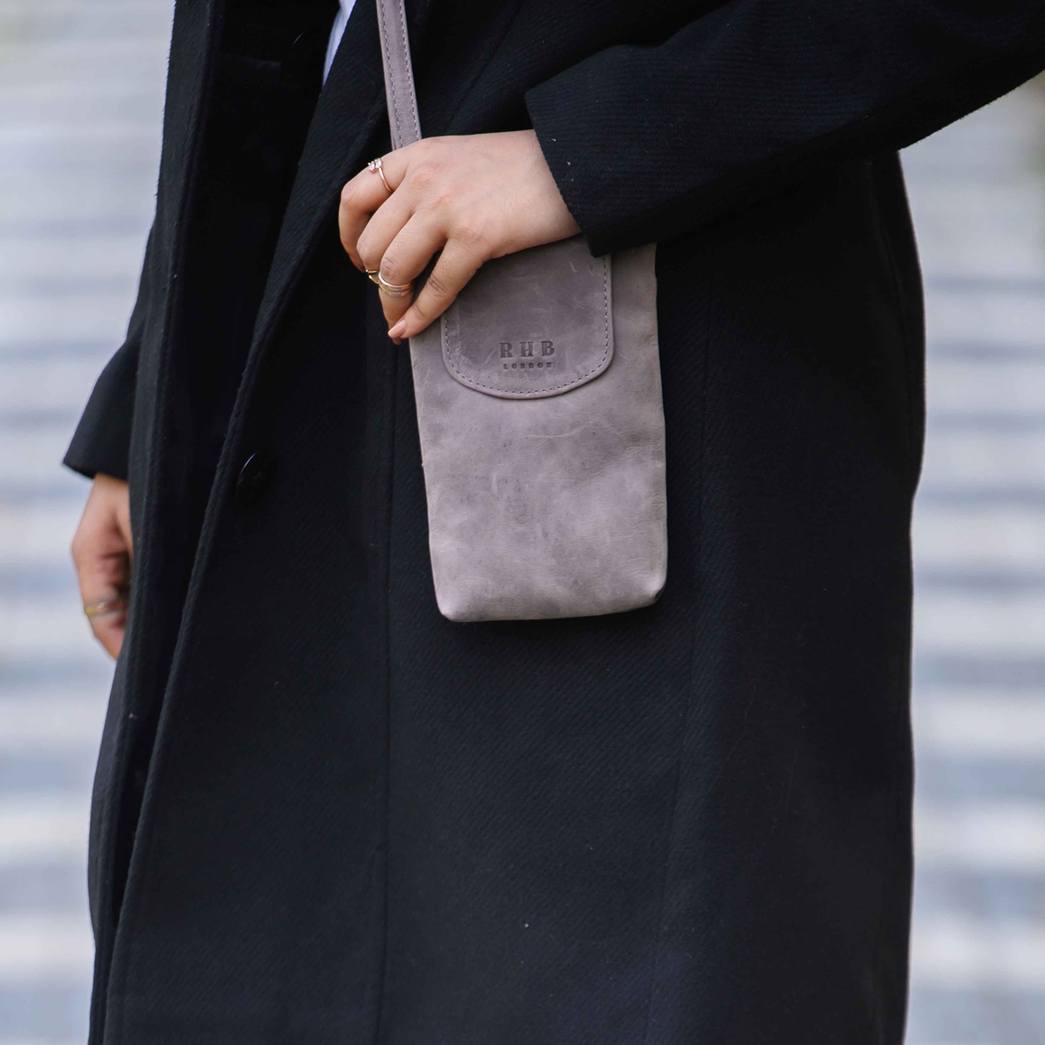 Light Grey 'THEA' Real Leather Mobile Phone Crossbody Bag, Image 2 of 6
