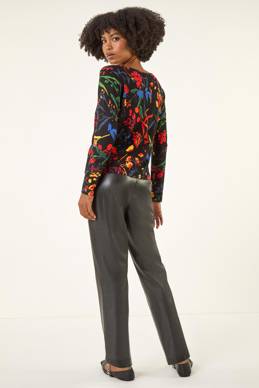 Black Floral Print Soft Knit Jumper, Image 4 of 5