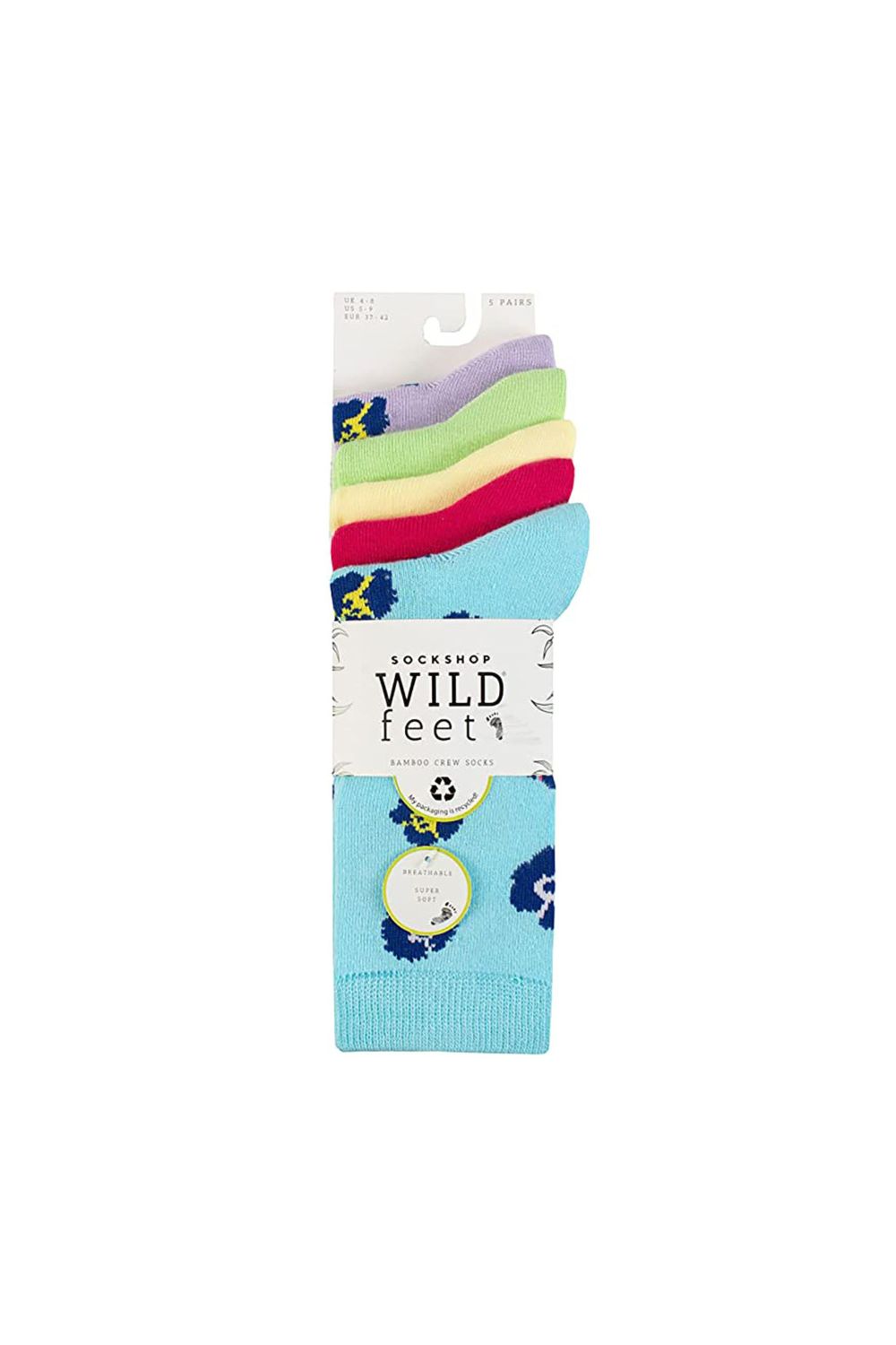 Multi 5 Pack Ladies Jacquard Patterned Crew Socks, Image 2 of 3