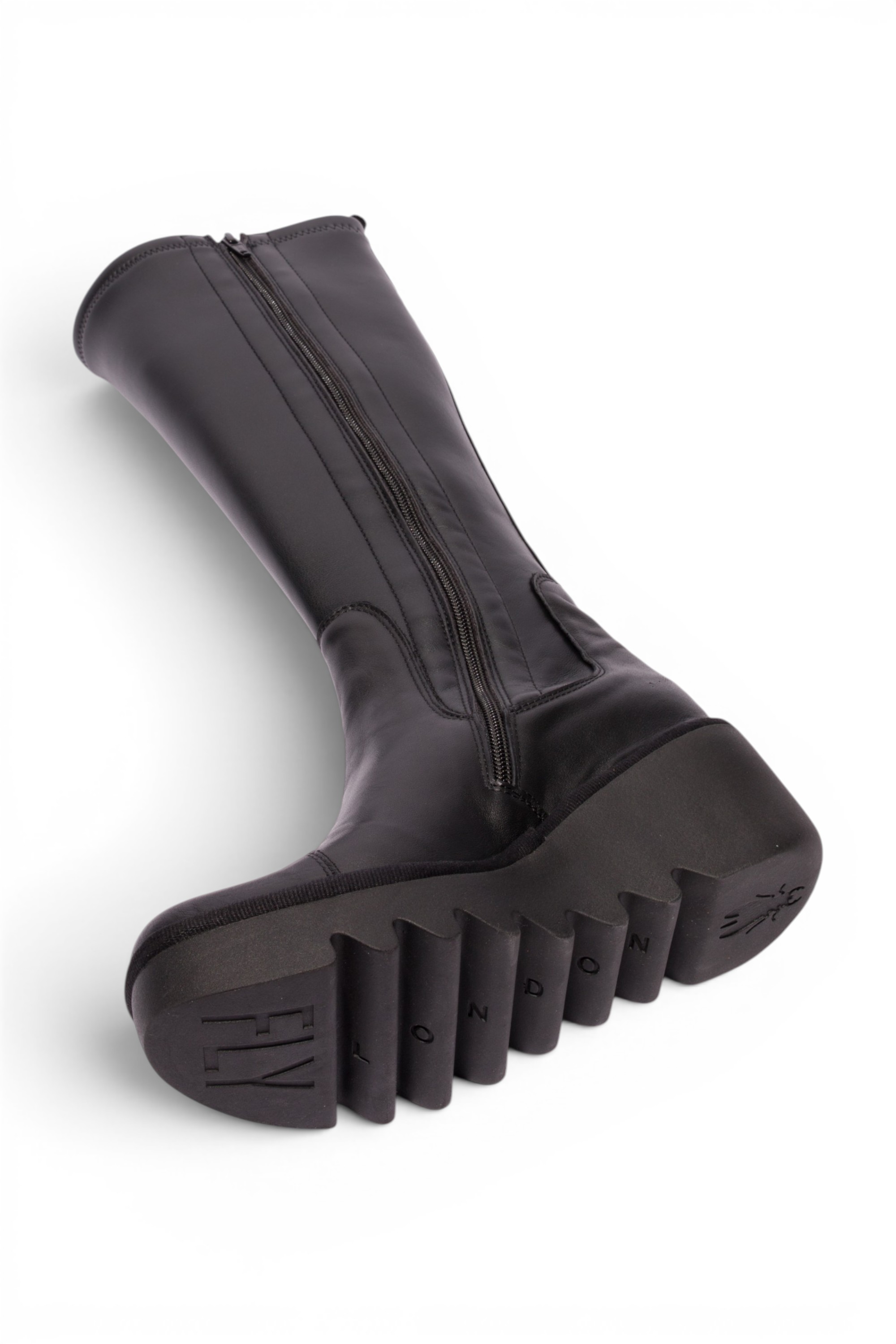 Black Womens Leather High Wedge Boots-BUDI603, Image 5 of 5