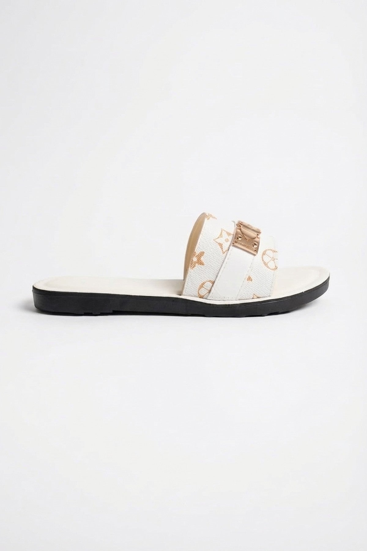 White 3694 White Amber Patterned Slider Sandals, Image 2 of 8
