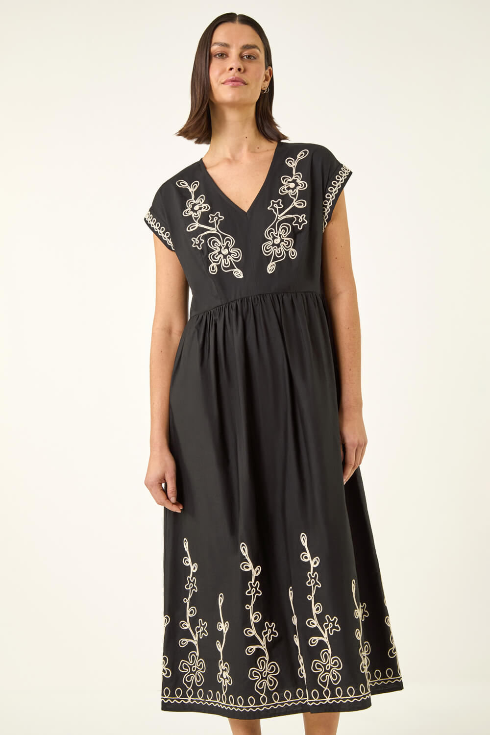 Black Embroidered V-Neck Midi Dress | Roman UK Black Embroidered V-Neck Midi Dress | Roman UK