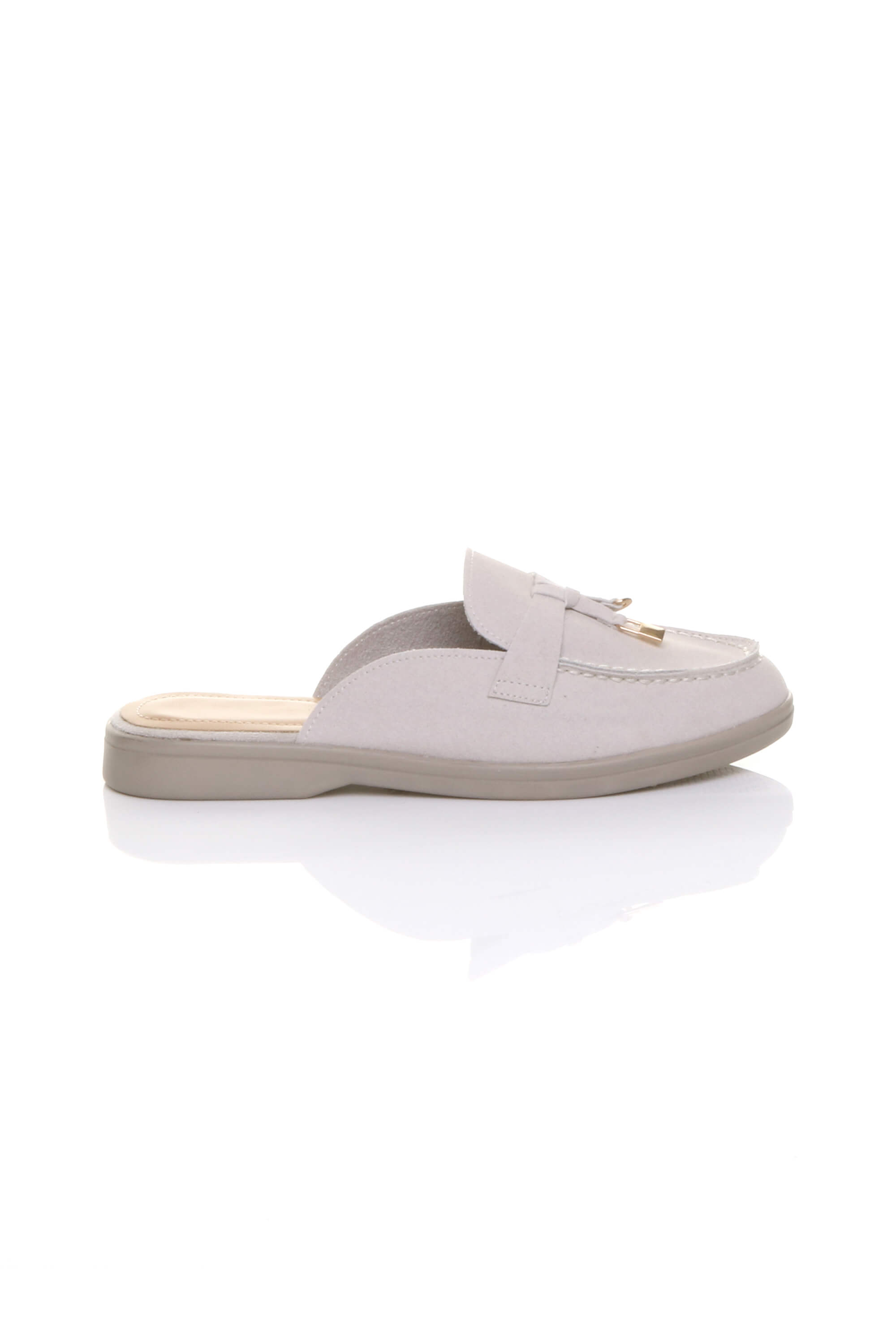 Light Grey AJVANI Light Grey Flat Slip On Open Back Loafers Mules, Image 2 of 4