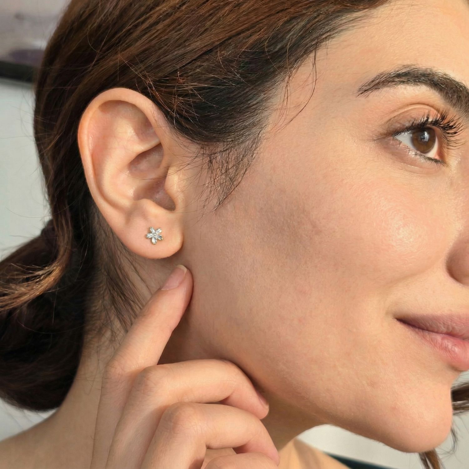 Silver Dainty Mini Tiny Flower Stud Sterling Silver Earrings, Image 3 of 4