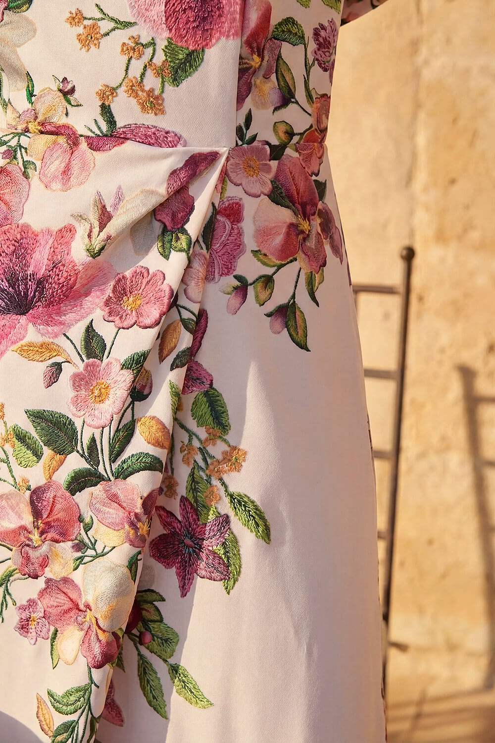 Cream Floral Premium Stretch Midi Dress, Image 5 of 4