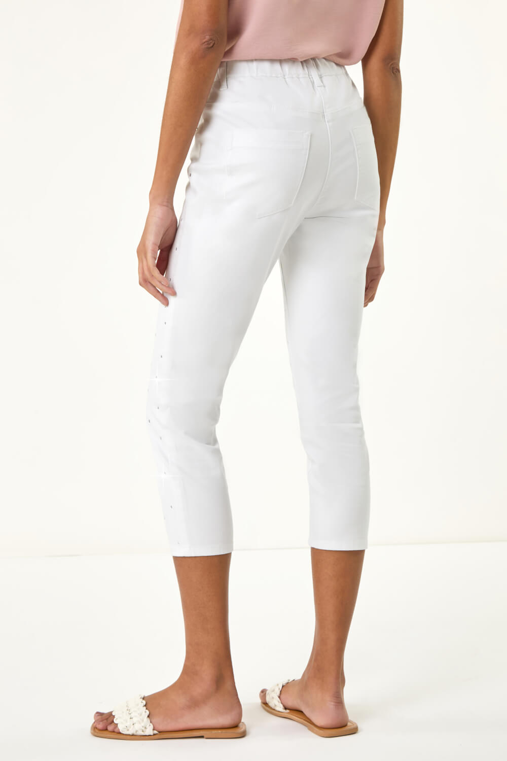 White Embellished Cropped Stretch Jeggings, Image 4 of 5