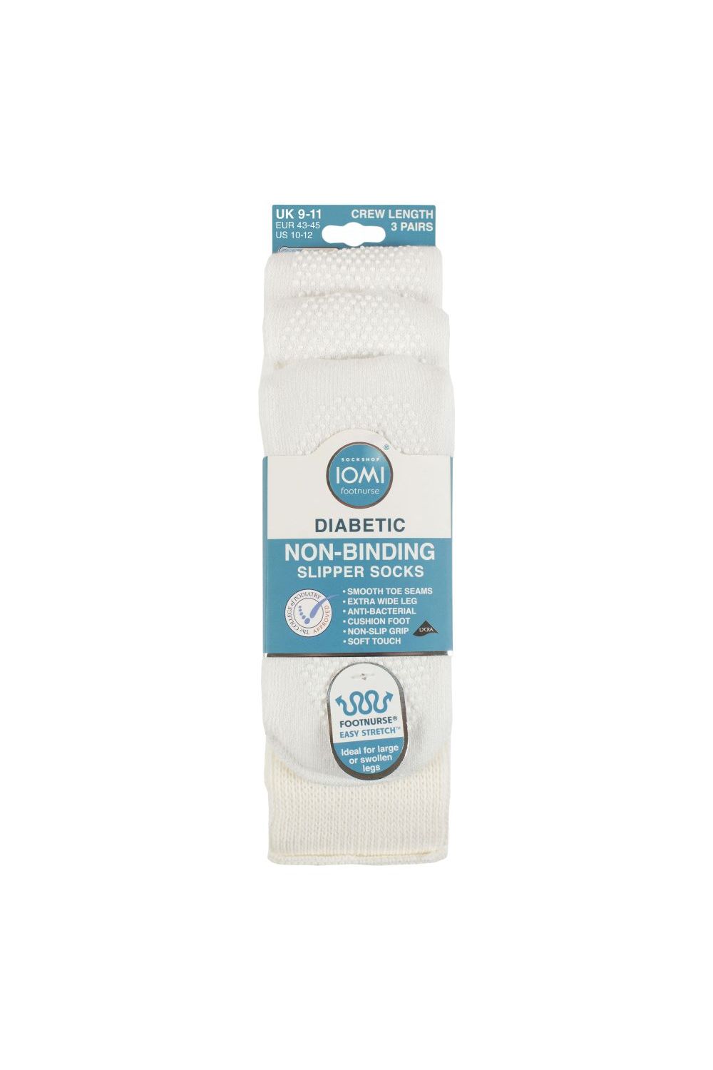 White 3 Pack Diabetic Slipper Socks with Grips, Image 2 of 3