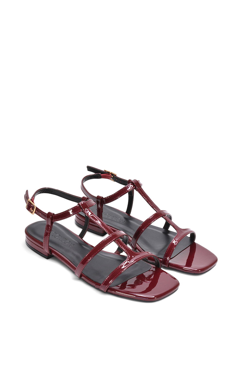 Burgundy 'Danielle' Flat Strappy Caged Square Toe Sandals With Buckle, Image 5 of 6
