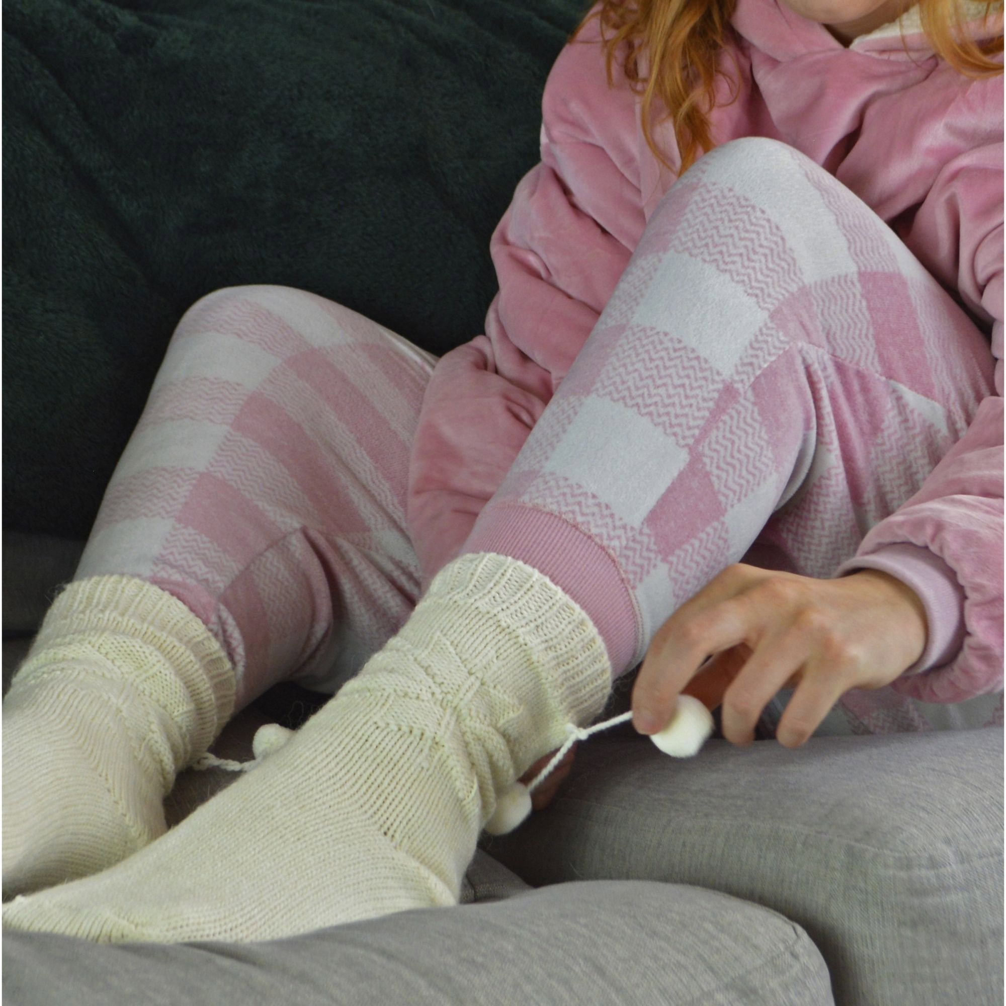 Cream 1 Pack Ladies Warm Alpaca Wool Pom Pom Bed Socks, Image 3 of 5