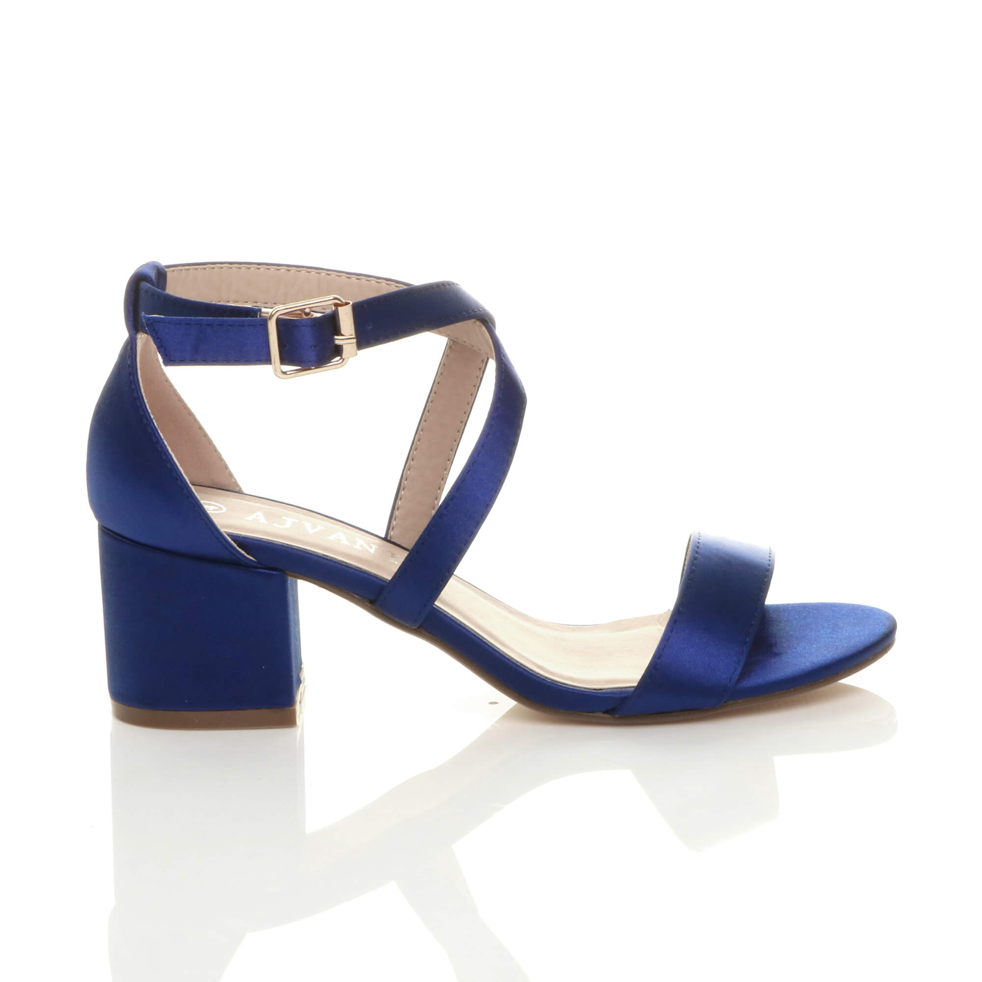 Navy Blue AJVANI Navy Blue Mid Block Heel Crossed Straps Sandals, Image 2 of 6