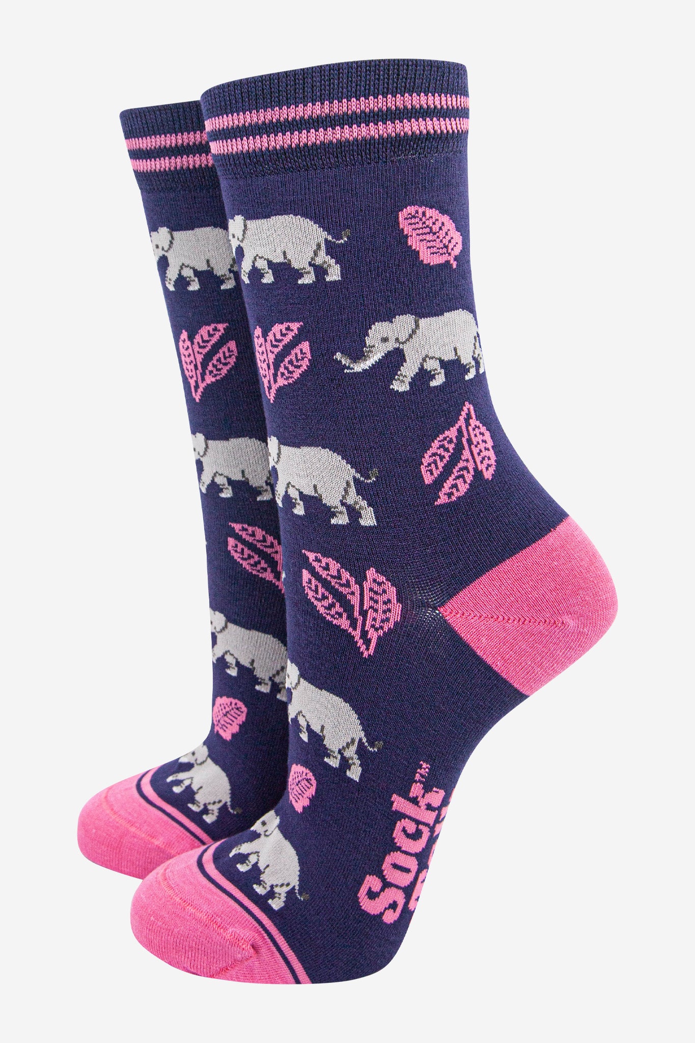 Pink Wild Elephants Jungle Bamboo Ankle Socks