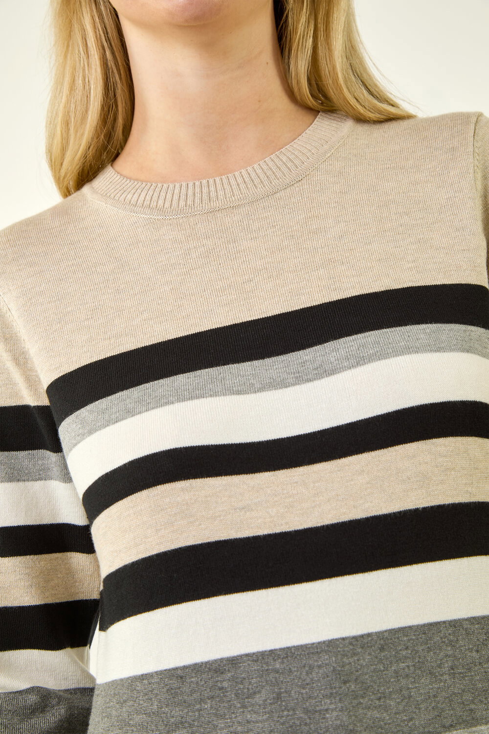 Stone Petite Stripe Round Neck Jumper, Image 6 of 5