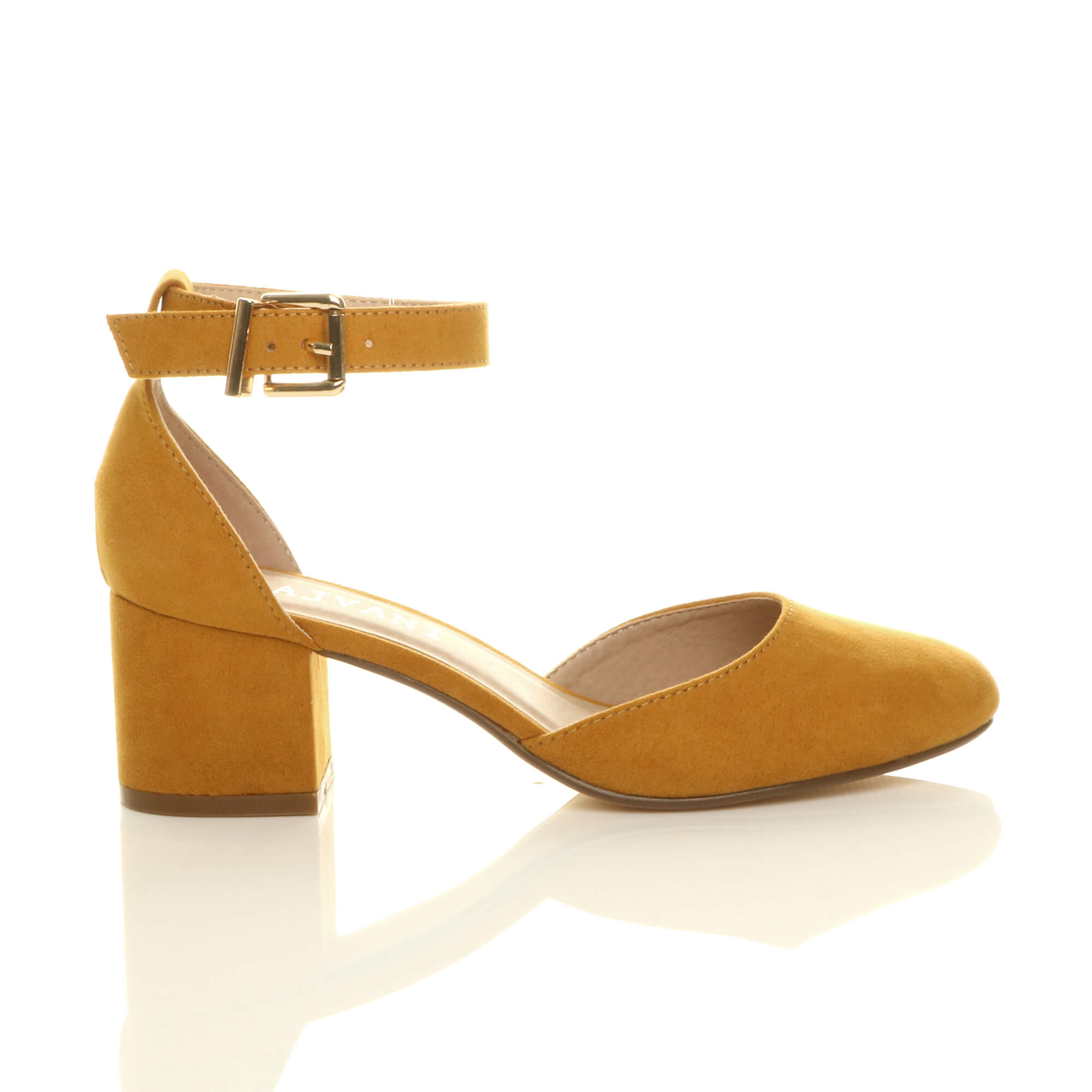 Yellow AJVANI Yellow Mid Block Heel Ankle Strap 2 Part Heels, Image 2 of 6