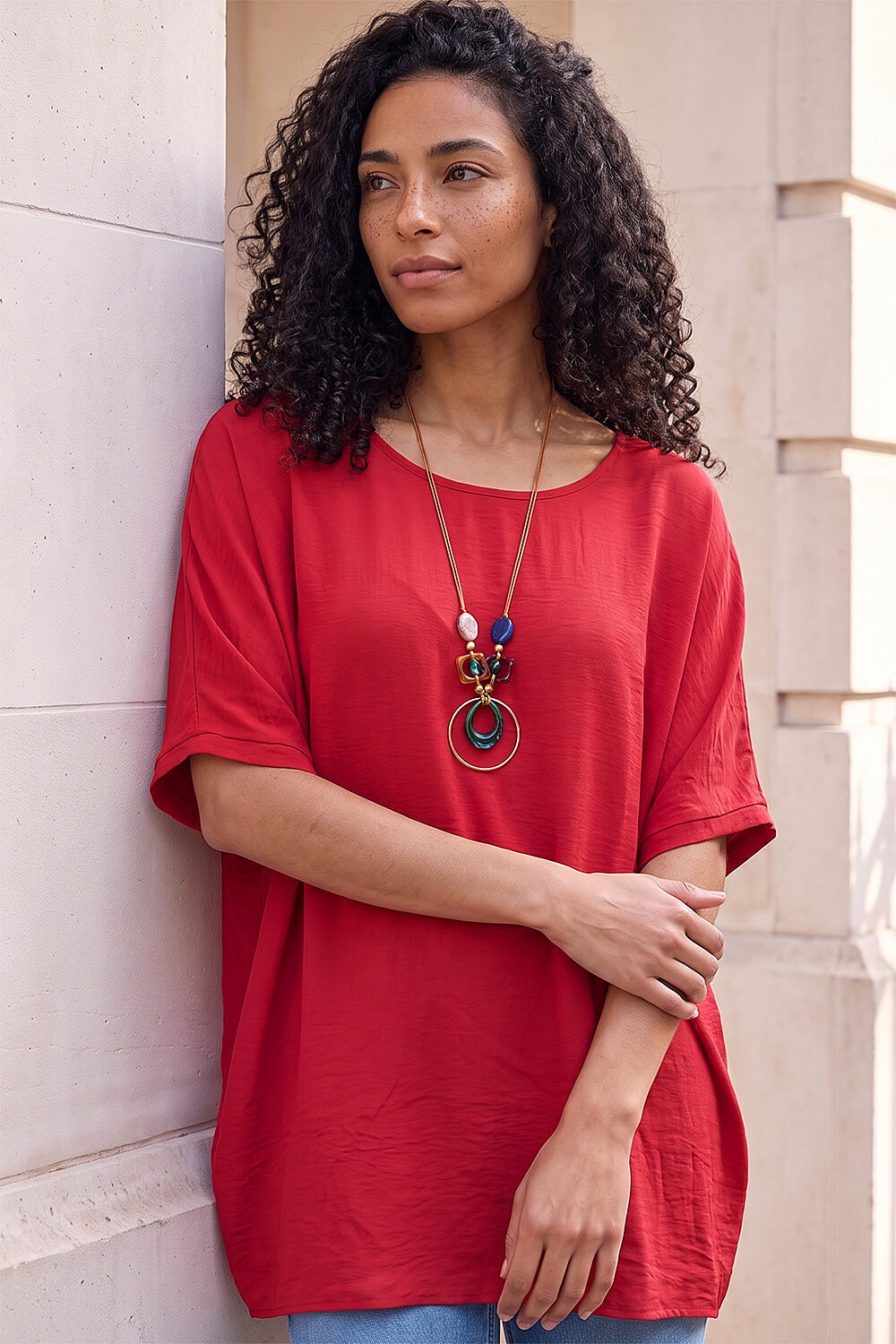Roman Women's Wine Tunic Top With Necklace Small