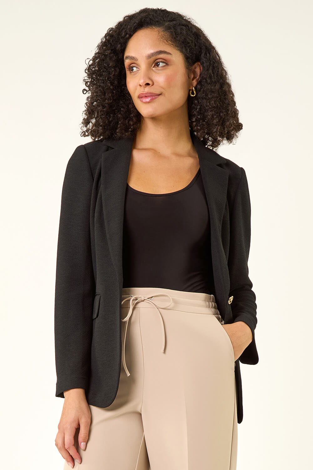 Black Textured Pocket Stretch Jacket, Image 3 of 5