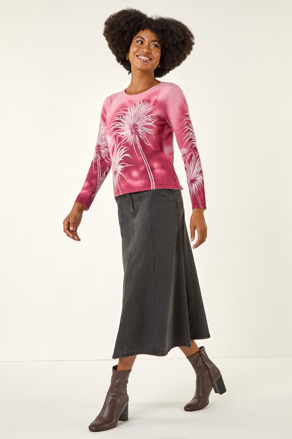 Pink Hotfix Floral Print Knit Jumper, Image 3 of 5
