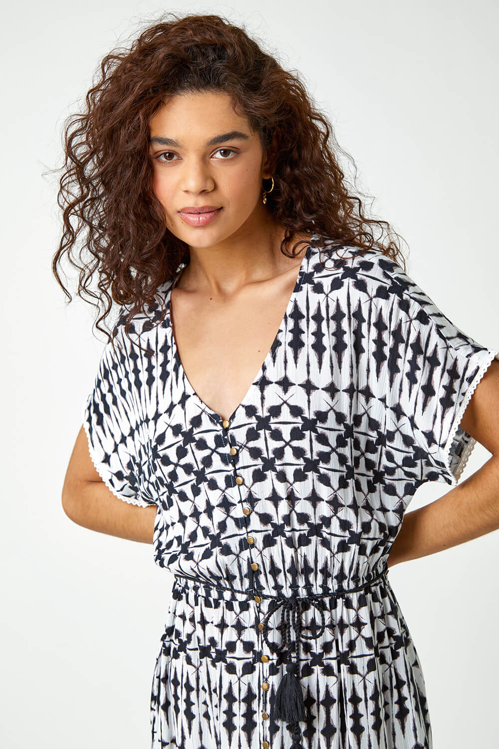 Ivory Aztec Button Down Midi Dress, Image 6 of 6