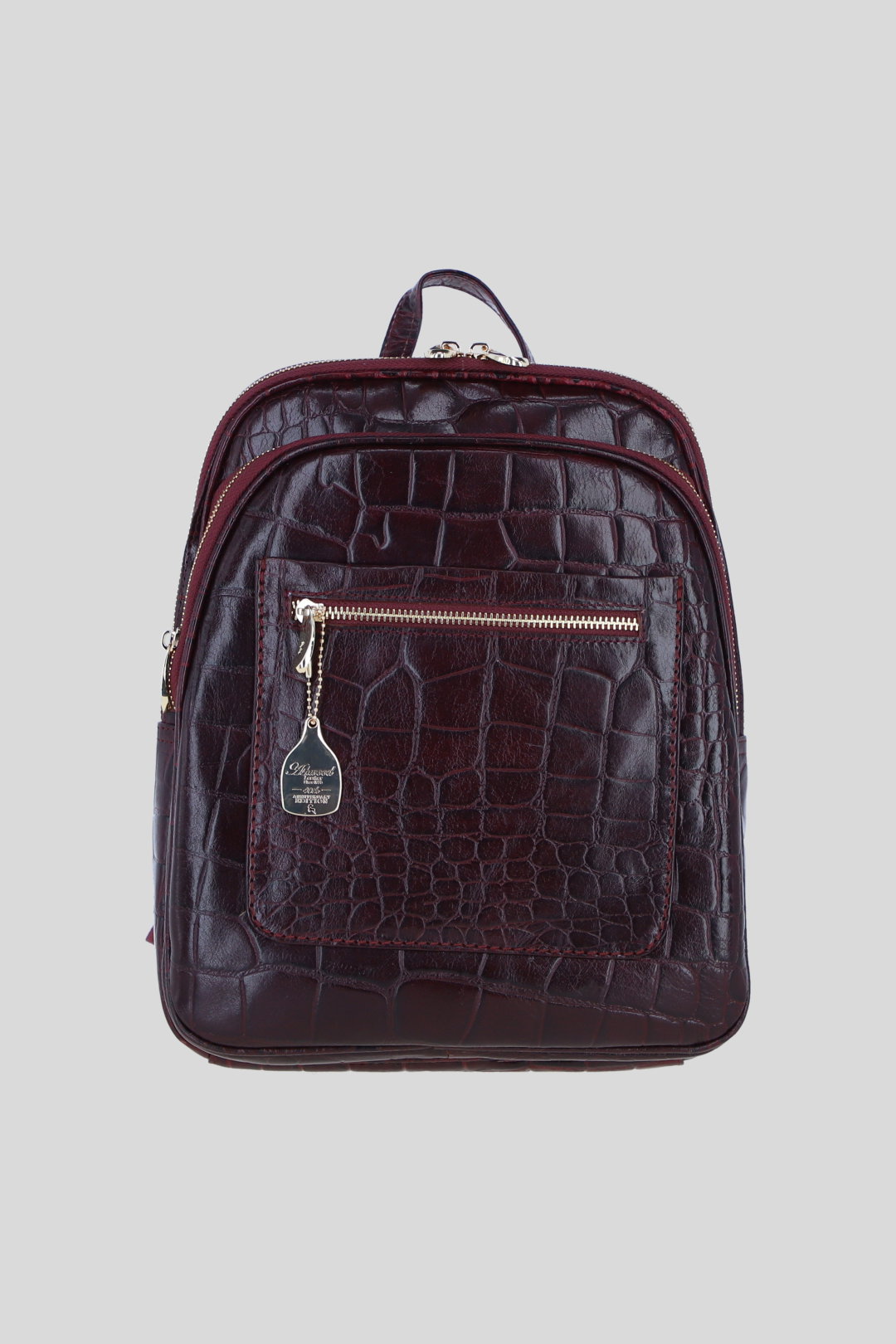 Wine Real Leather Backpack with Multiple Pockets and Gold-Tone Hardware, Image 1 of 4