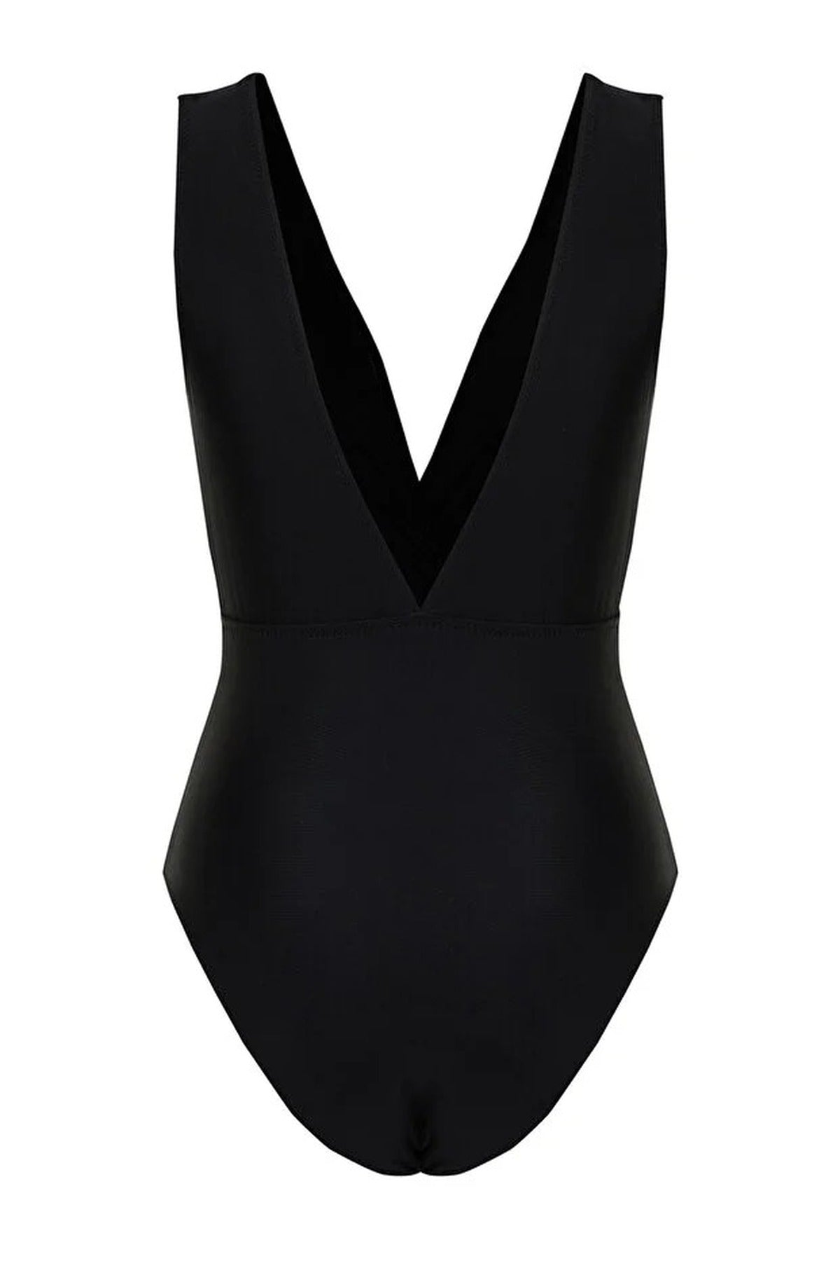 Black Plunge Wrap Front Ruched Waist Swimsuit, Image 4 of 5