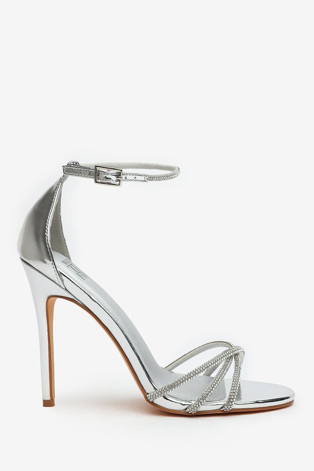 Silver 'Summer' Stiletto High Heels With Rhinestone Strap, Image 2 of 4