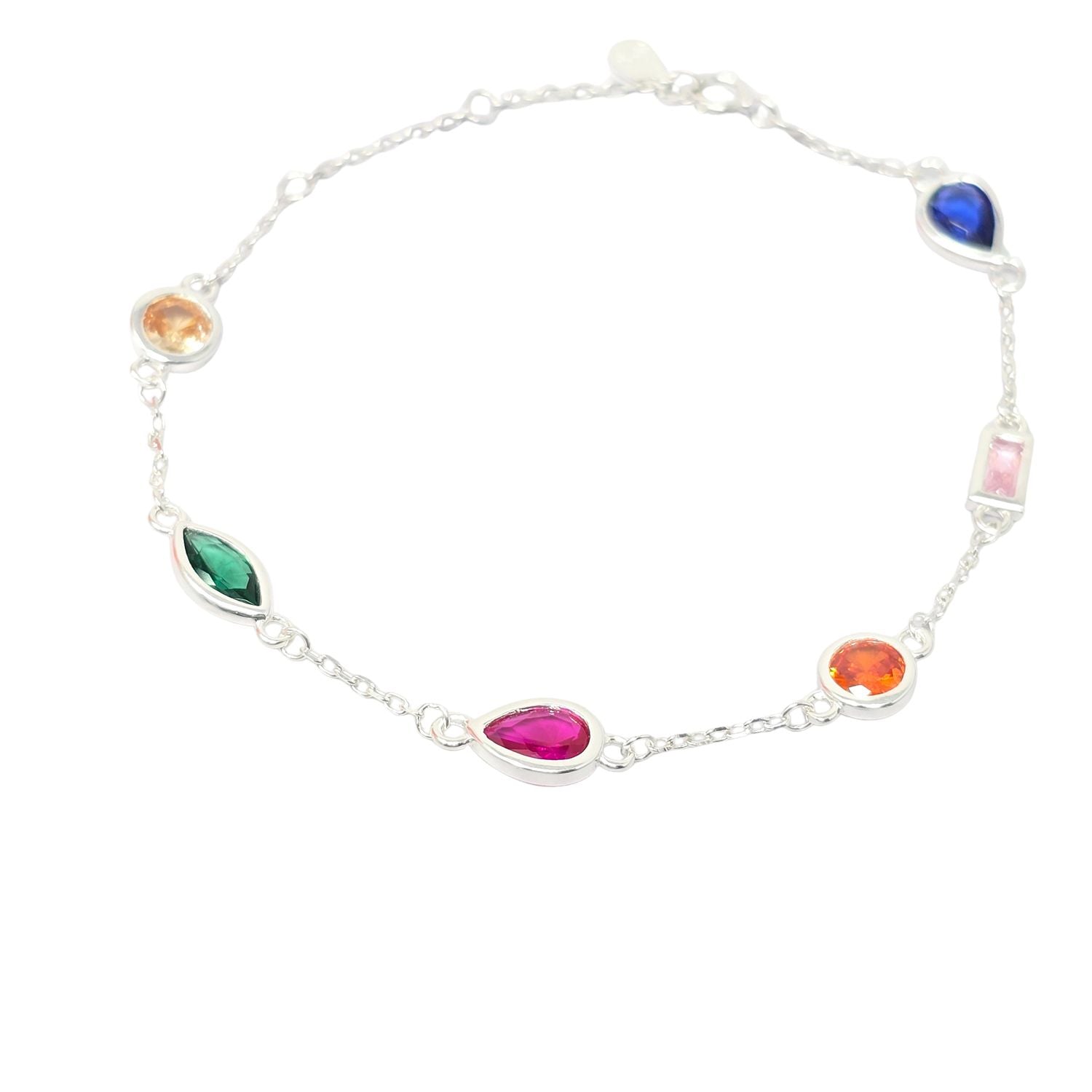Multi Geometric Multicolour Stone Sterling Silver Bracelet