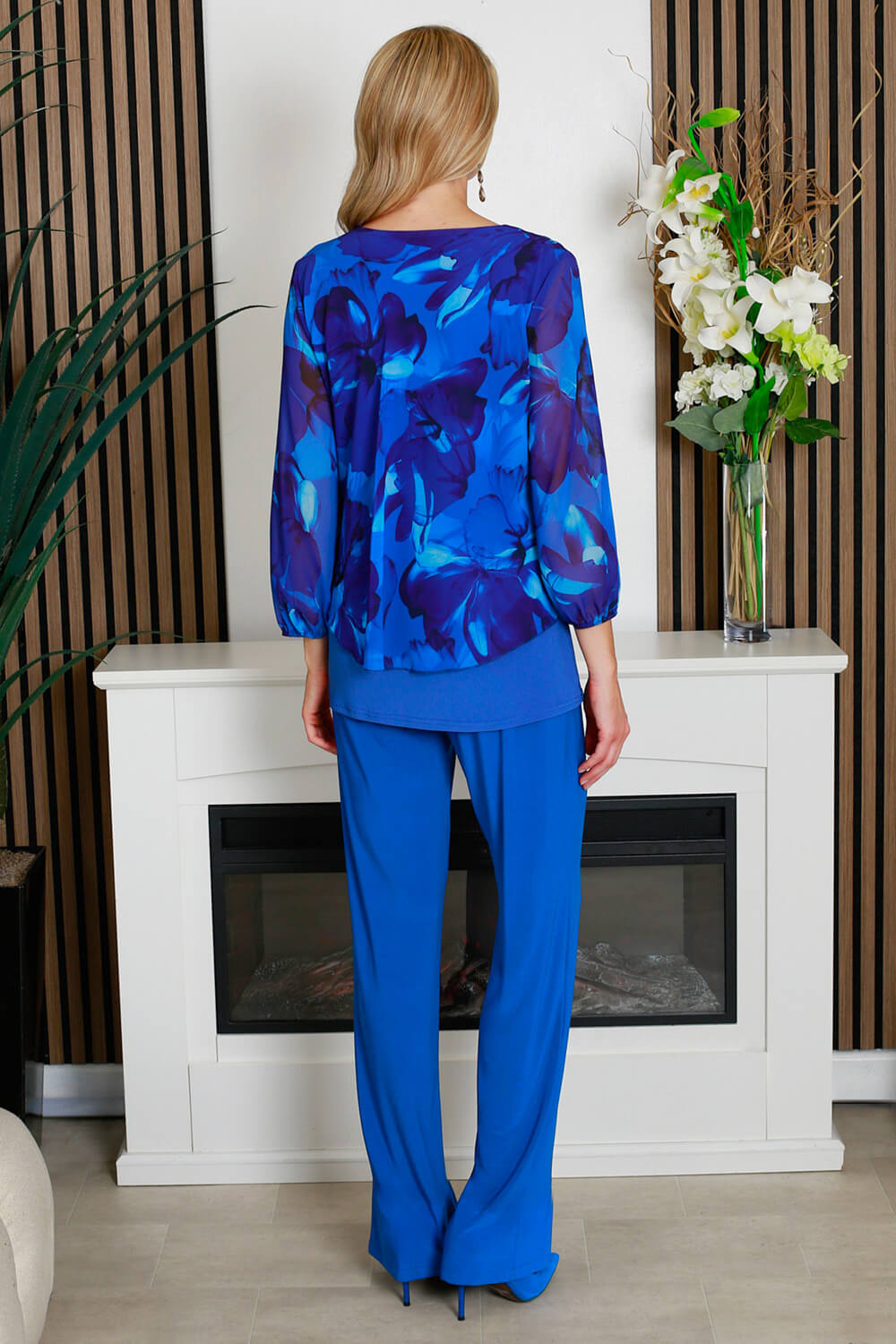 Blue Julianna Printed Stretch Top, Image 4 of 4