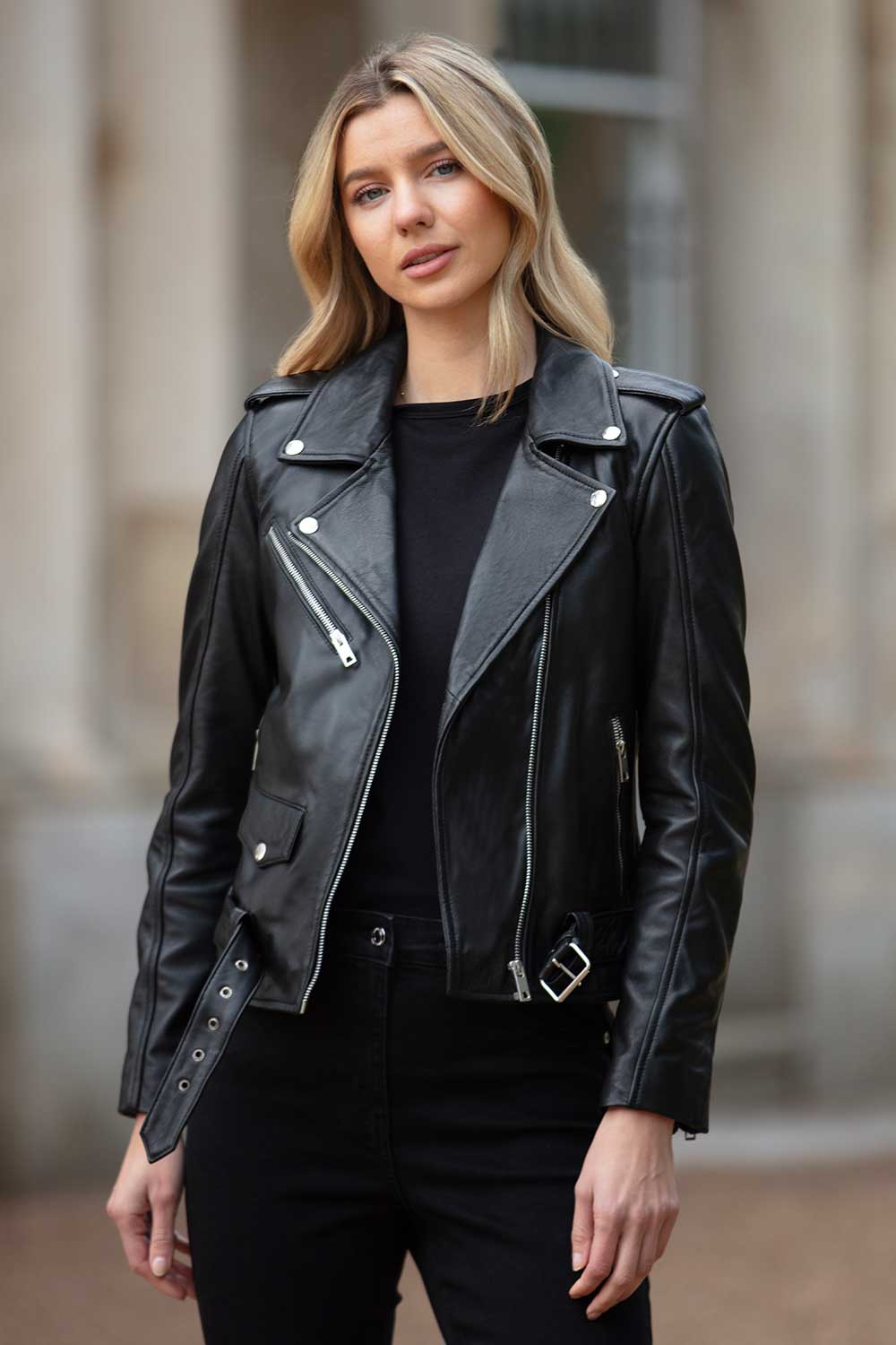 Black Ashwood Leather Black 'Stella' Real Leather Fashion Biker Jacket, Image 1 of 5
