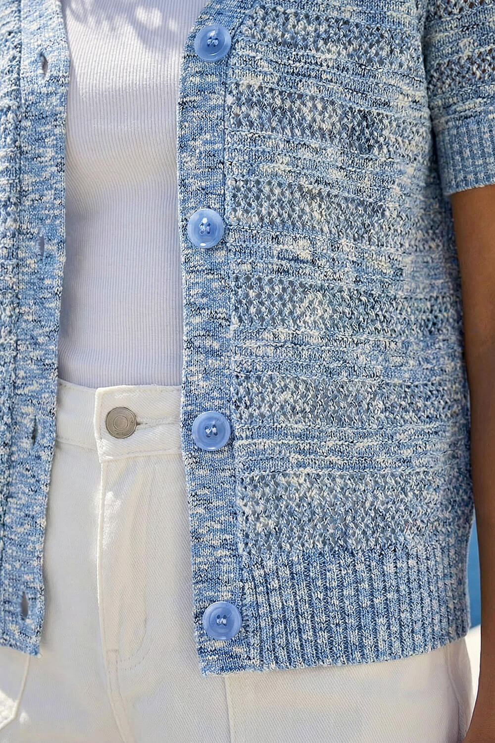 Blue Petite Space Dye Knit Cardigan, Image 5 of 4
