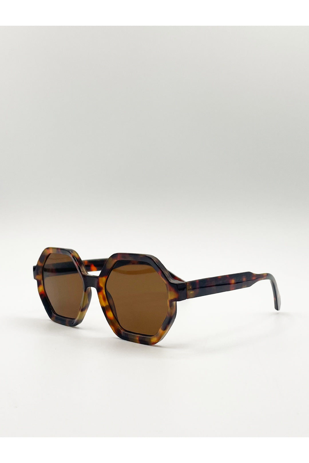 Brown Tortoiseshell Oversized Hexagon Frame Sunglasses, Image 2 of 3