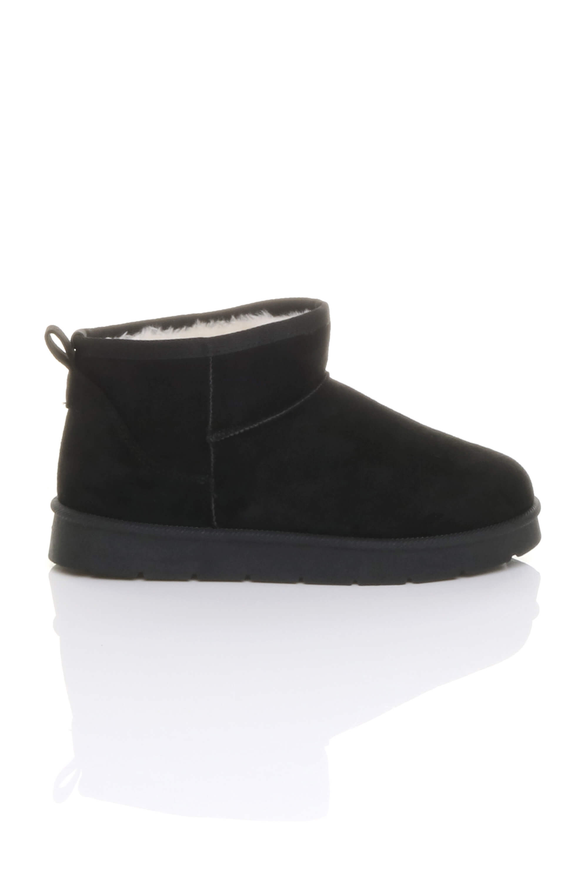 Black AJVANI Black Faux Fur Lined Mini Ankle Boot Slippers, Image 1 of 5