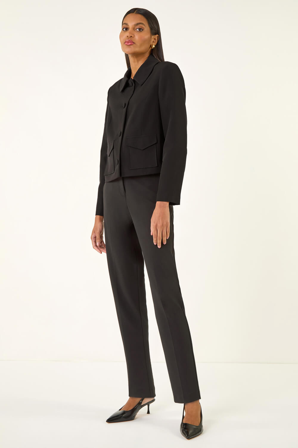 Black Smart Buttoned Pocket Jacket, Image 3 of 5