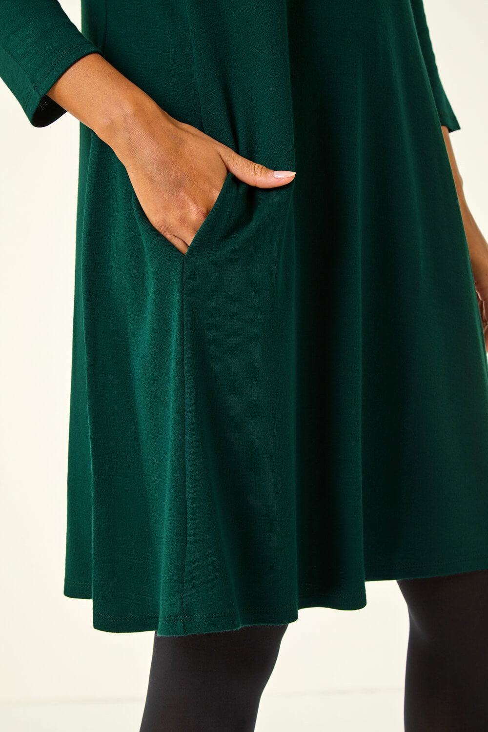 Forest Green A-Line Pocket Detail Stretch Swing Dress | Roman UK