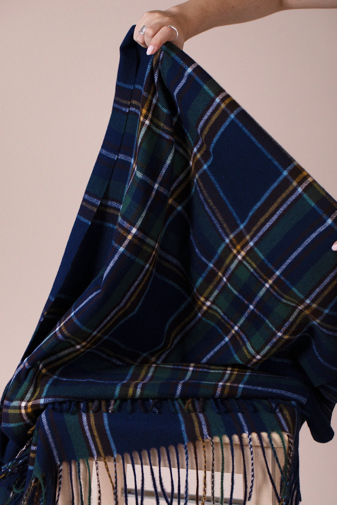 Navy Tartan Woven with Tassels in Navy, Image 3 of 5
