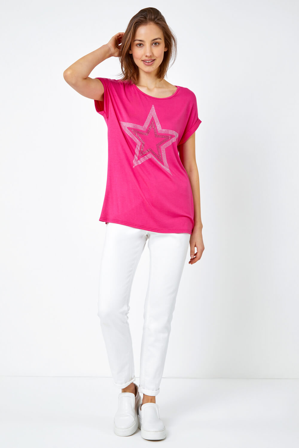 Pink Embellished Star Print T-Shirt , Image 5 of 5