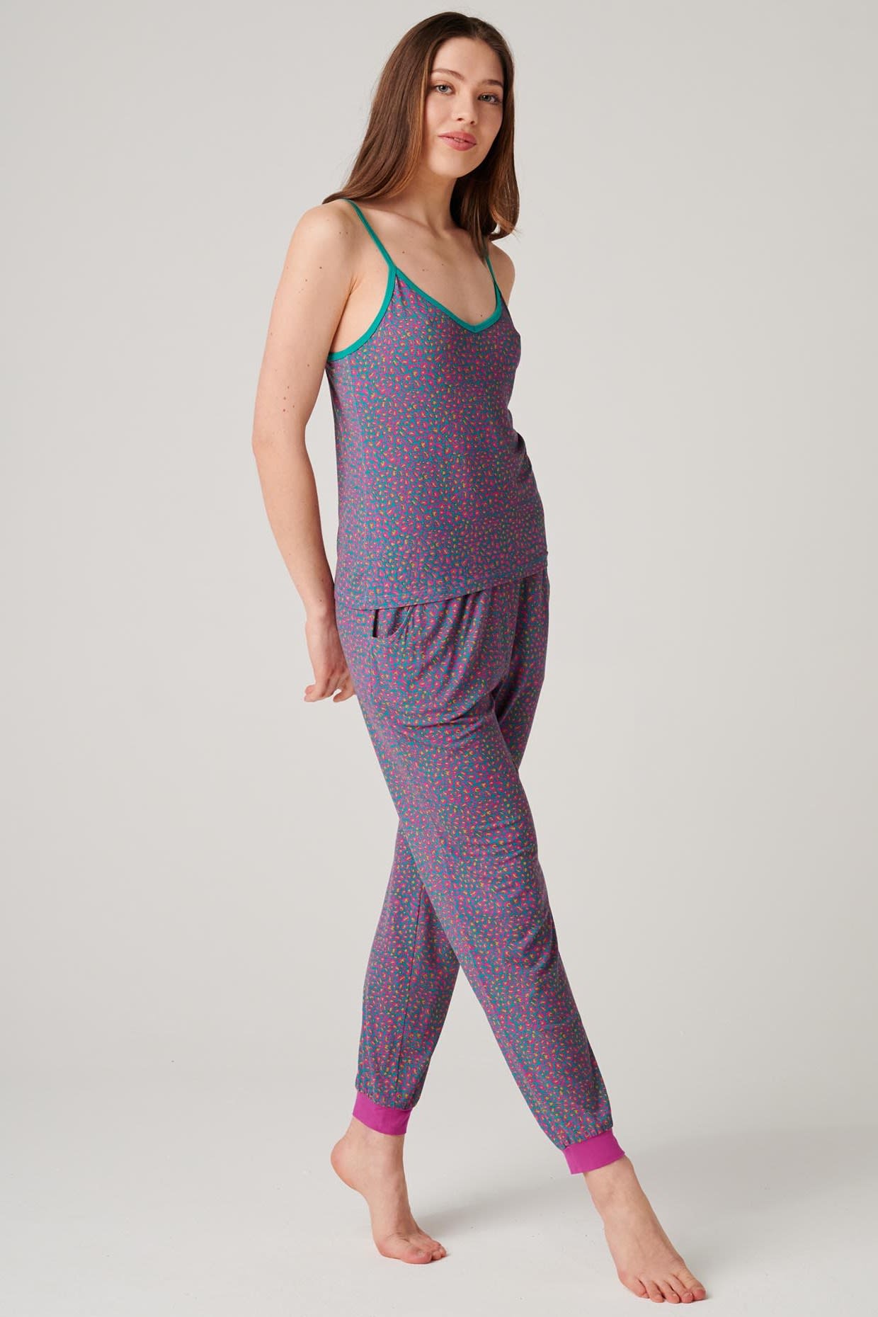 Teal British Boxers Teal "Spectra Leopard" Bamboo Camisole Pyjama Set, Image 2 of 6