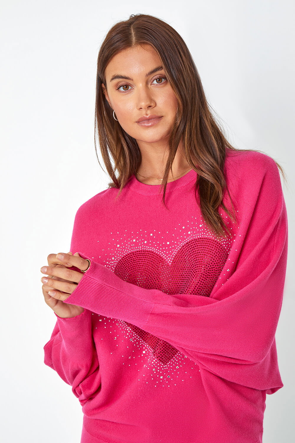 Pink Diamante Embellished Heart Print Jumper, Image 1 of 5