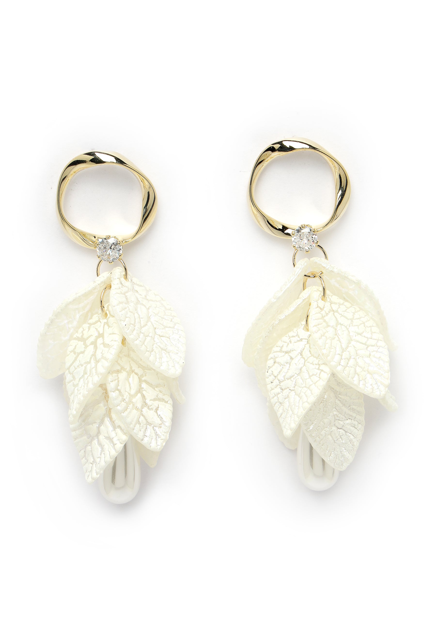 White Cascading White Leaf Dangle Earrings