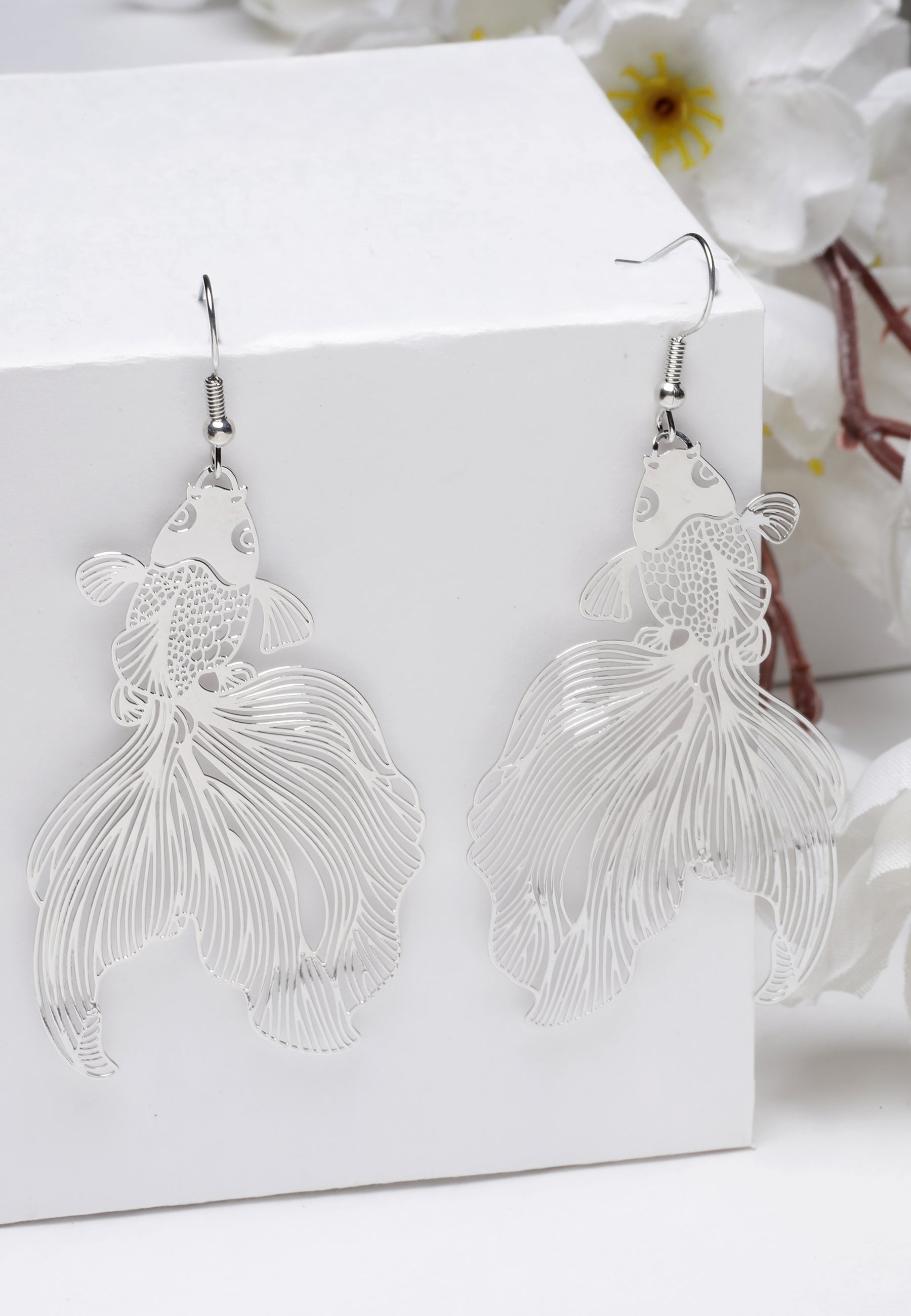 White Hollow Fish Shaped Earrings, Image 2 of 5