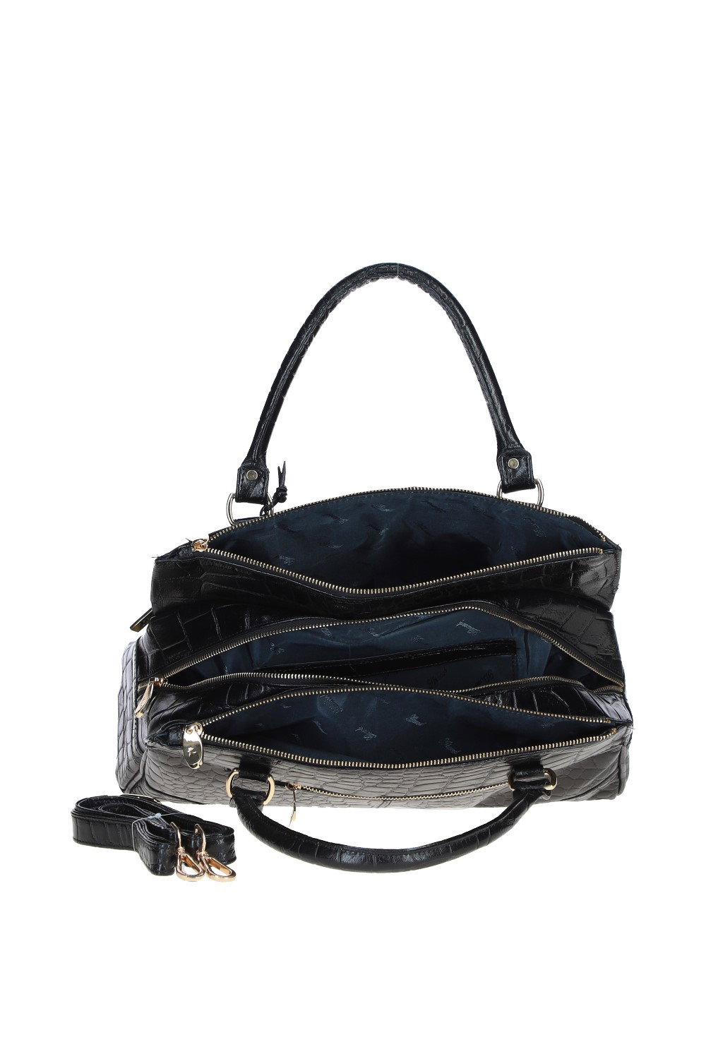 Black Ashwood Leather Black 'Borsa Verniciata' Three Section Shoulder Bag, Image 4 of 4