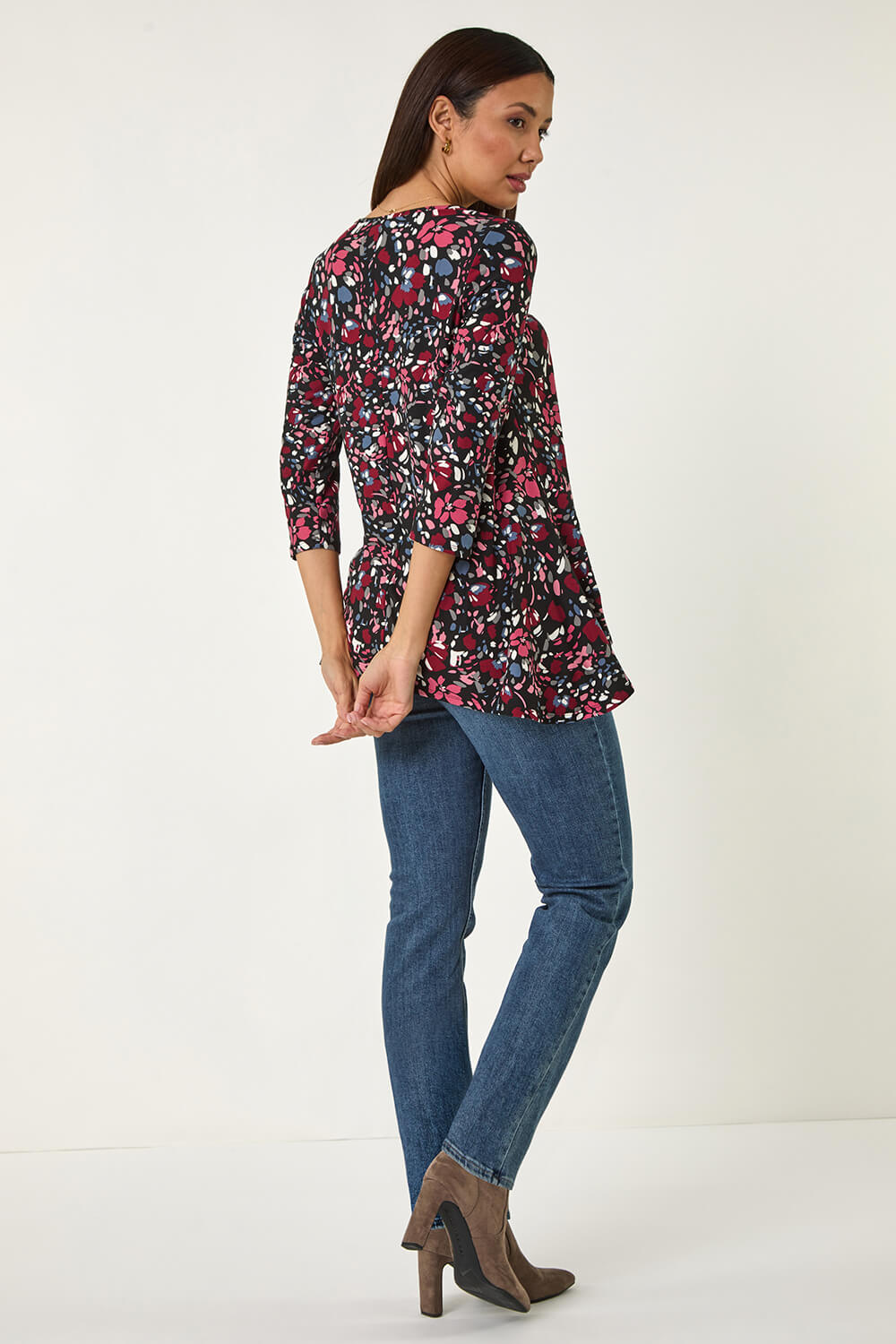 PINK Floral Print Swing Stretch Tunic Top, Image 5 of 5