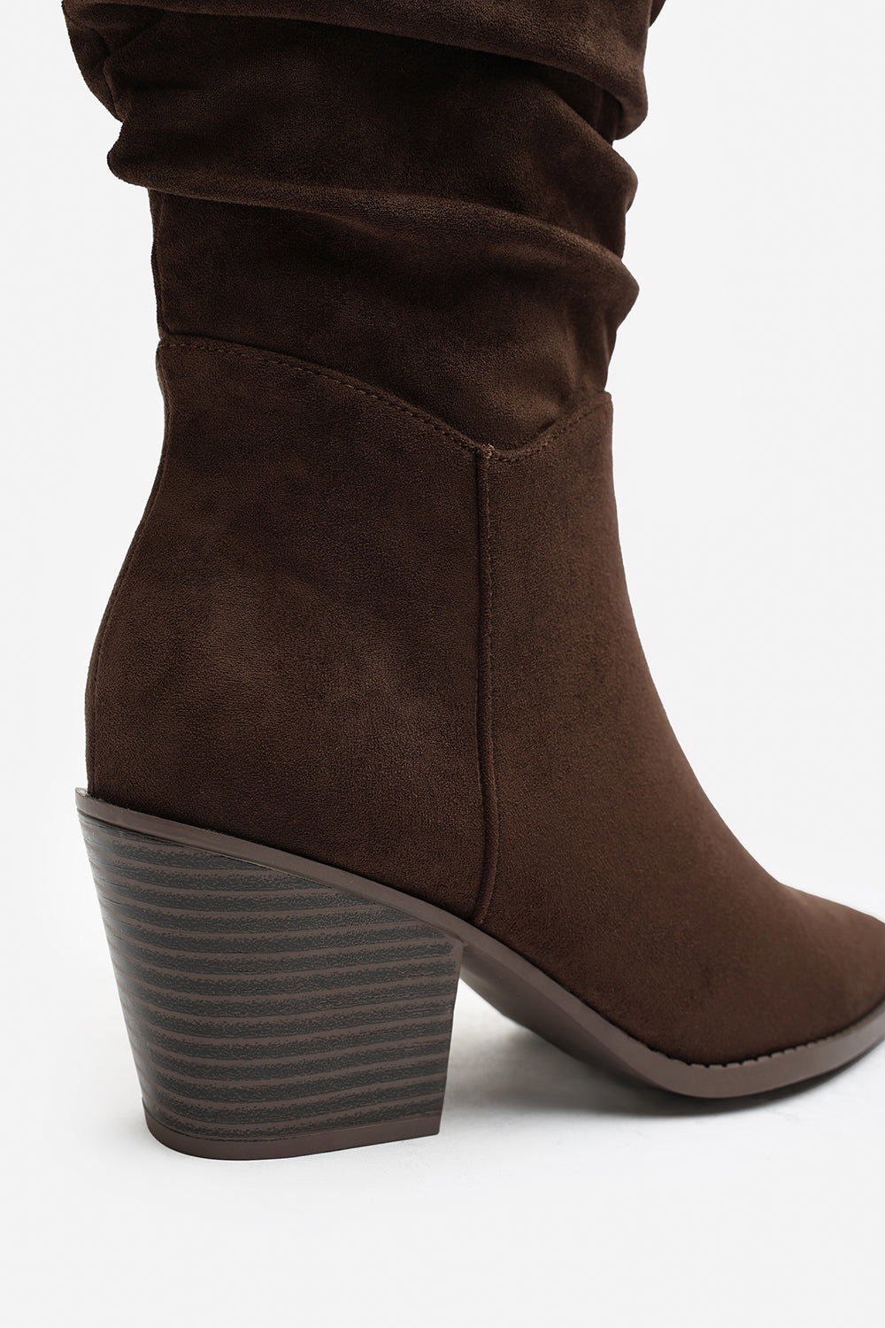 Dark Brown Drelia Ruched Western Knee High Boot, Image 4 of 4