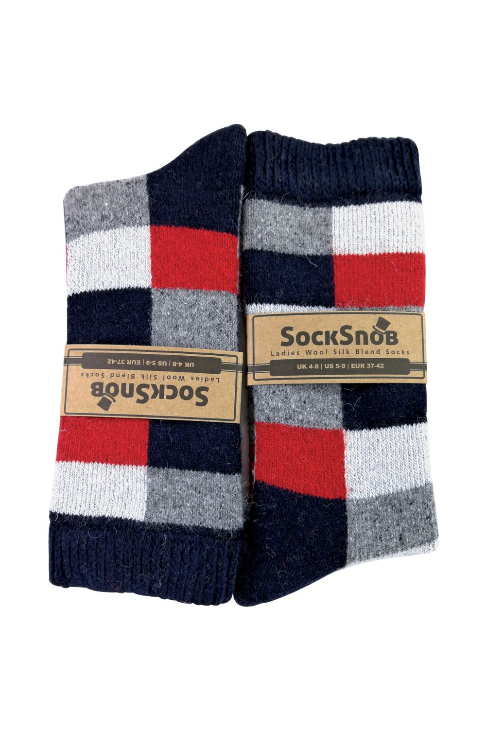 Red 1 Pack Ladies Checkered Patterned Wool Blend Socks, Image 2 of 5