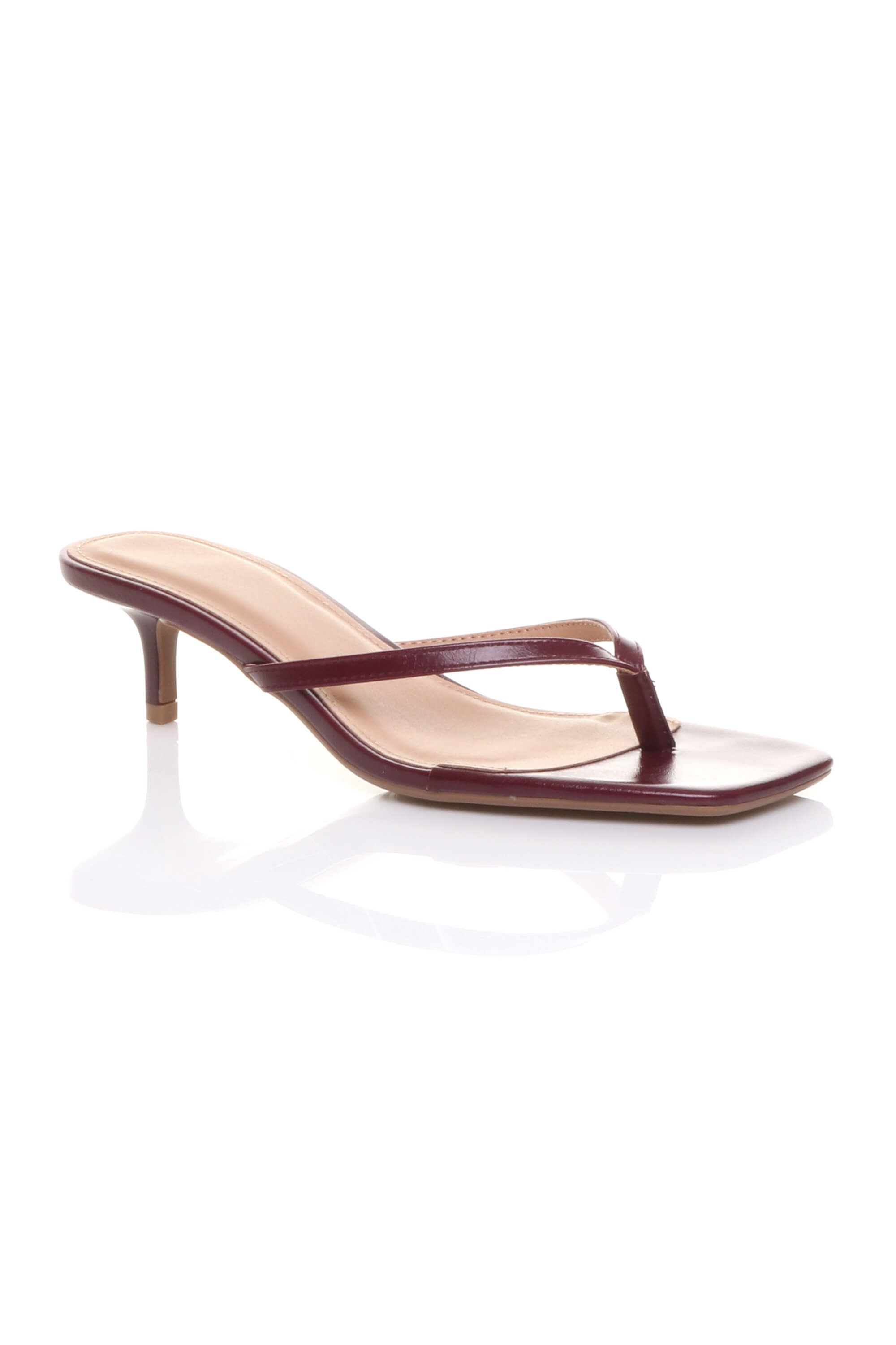 Black Low Kitten Heel Toe Post Slip On Square Toe Sandals