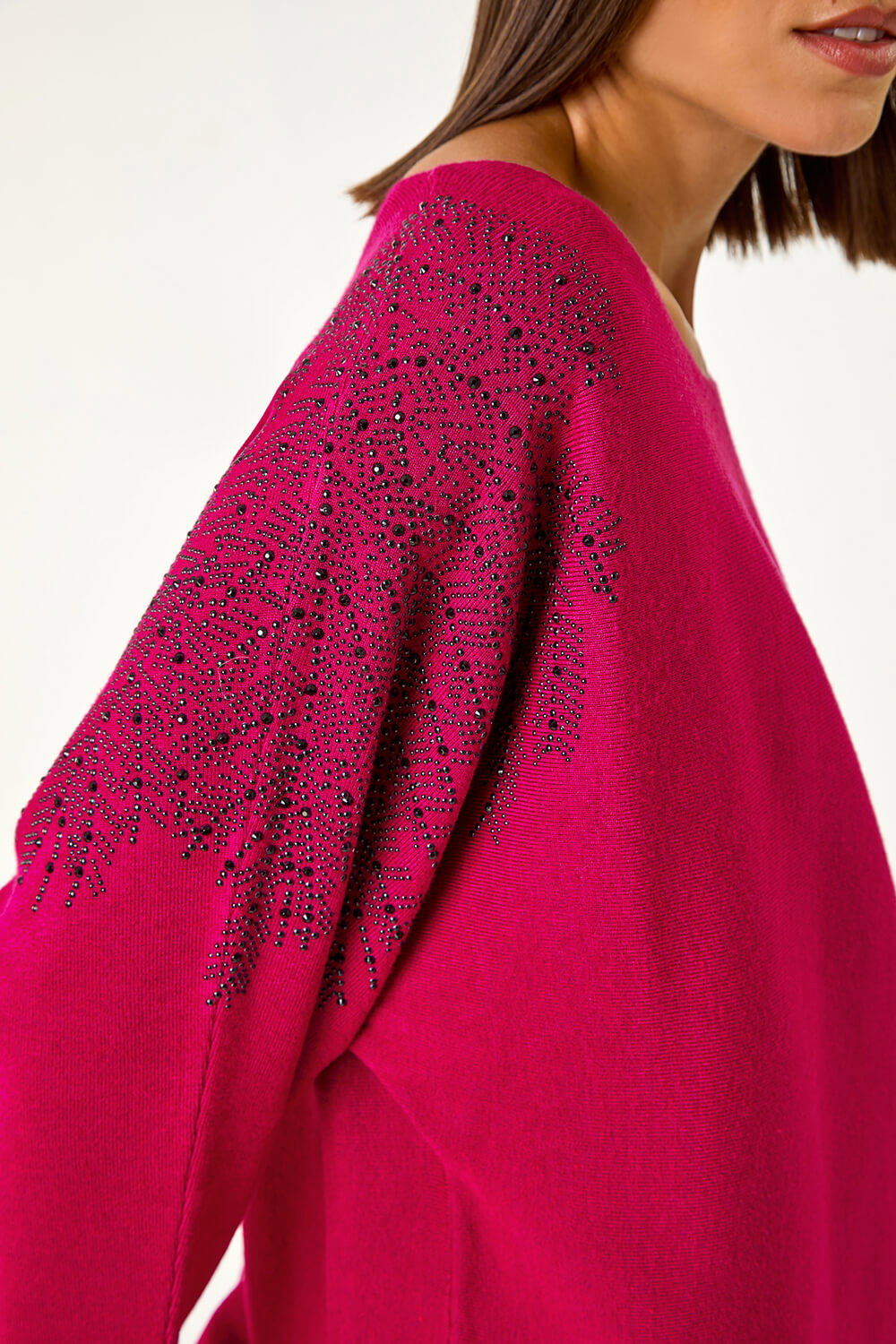 MAGENTA Leaf Sparkly Batwing Knit Jumper, Image 6 of 5