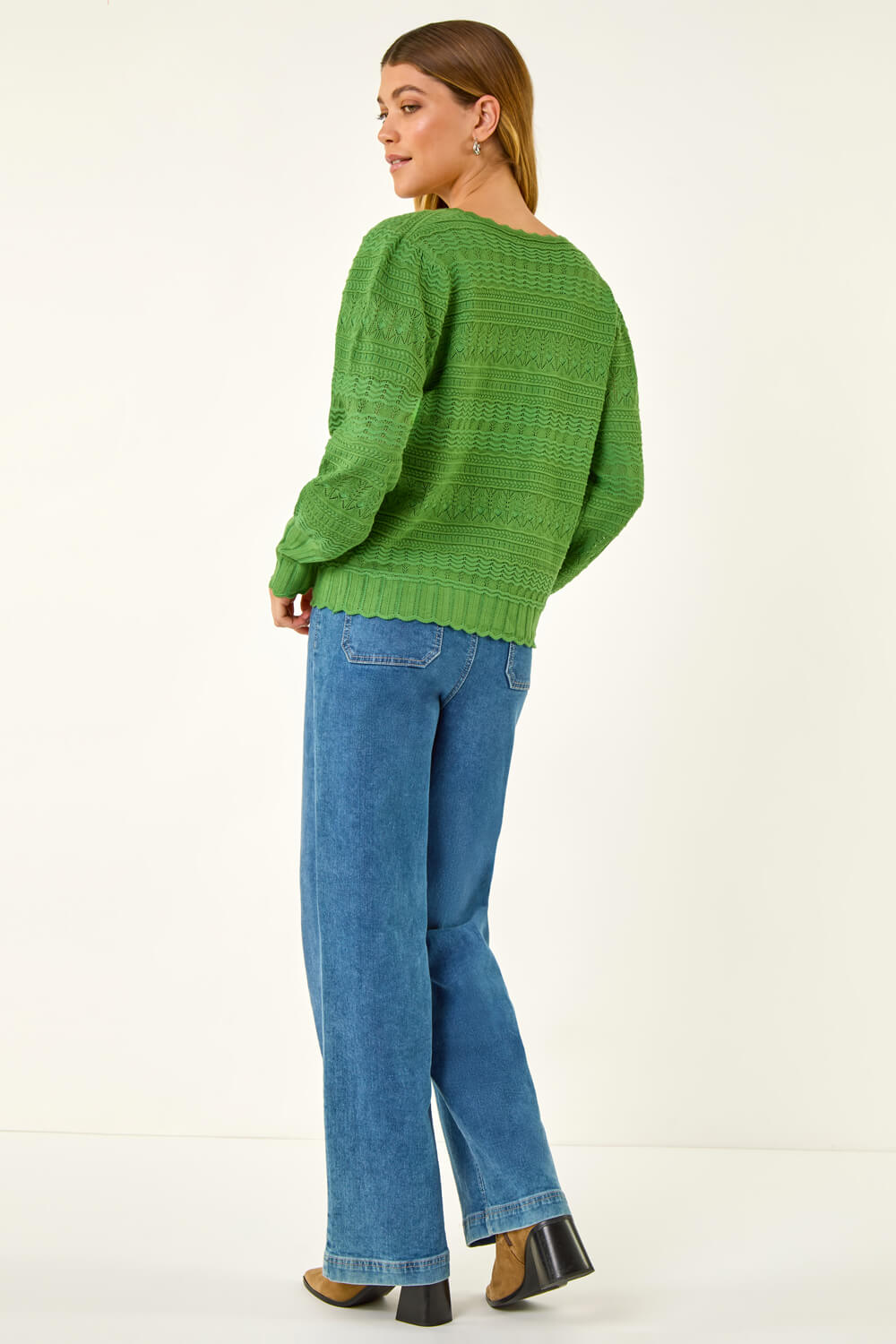Green Ribbed Button Up Knit Cardigan, Image 5 of 5
