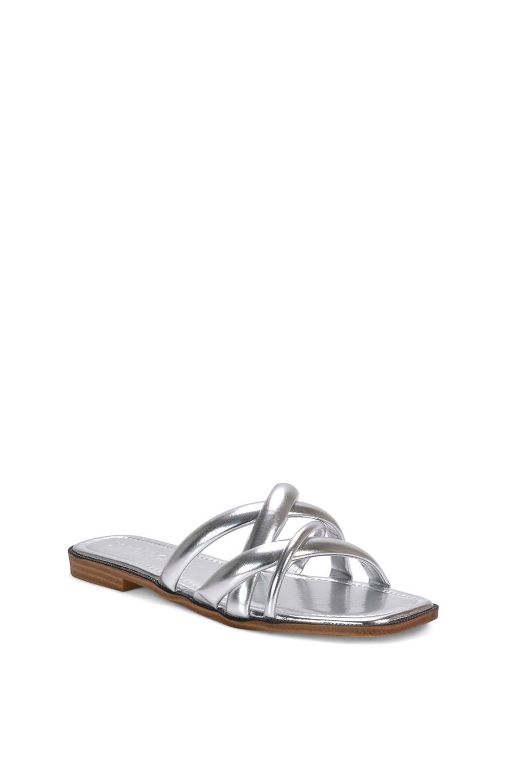 Silver XY LONDON Silver 'Fiona' Strappy Flat Open Toe  Sandal Mule Sliders, Image 2 of 5