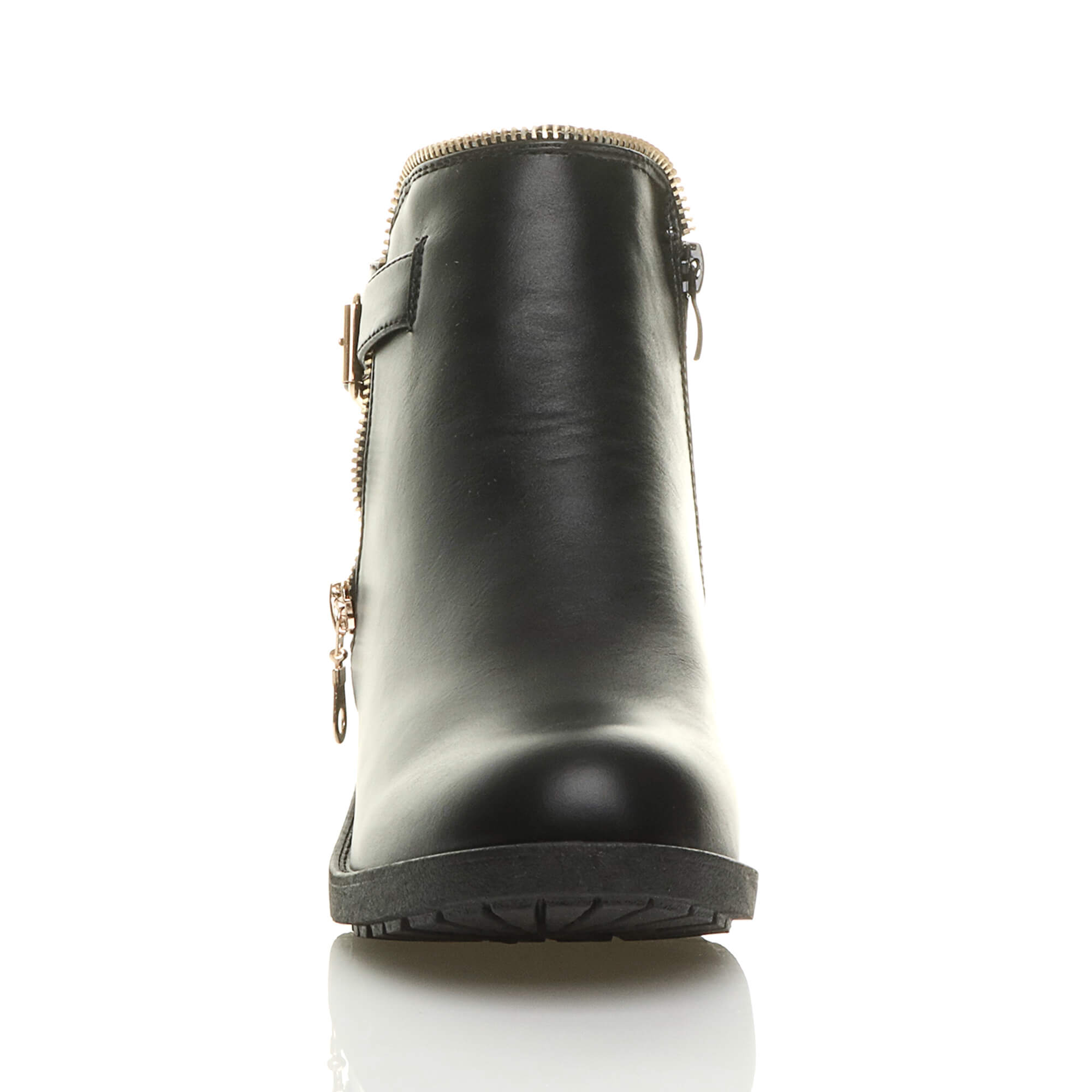 Black Low Heel Gold Zip Ankle Boots, Image 6 of 6