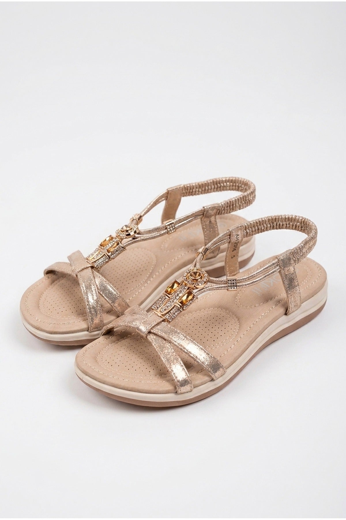 Gold iKrush Gold Saoirse Embellished Strappy Flat Sandals, Image 2 of 5