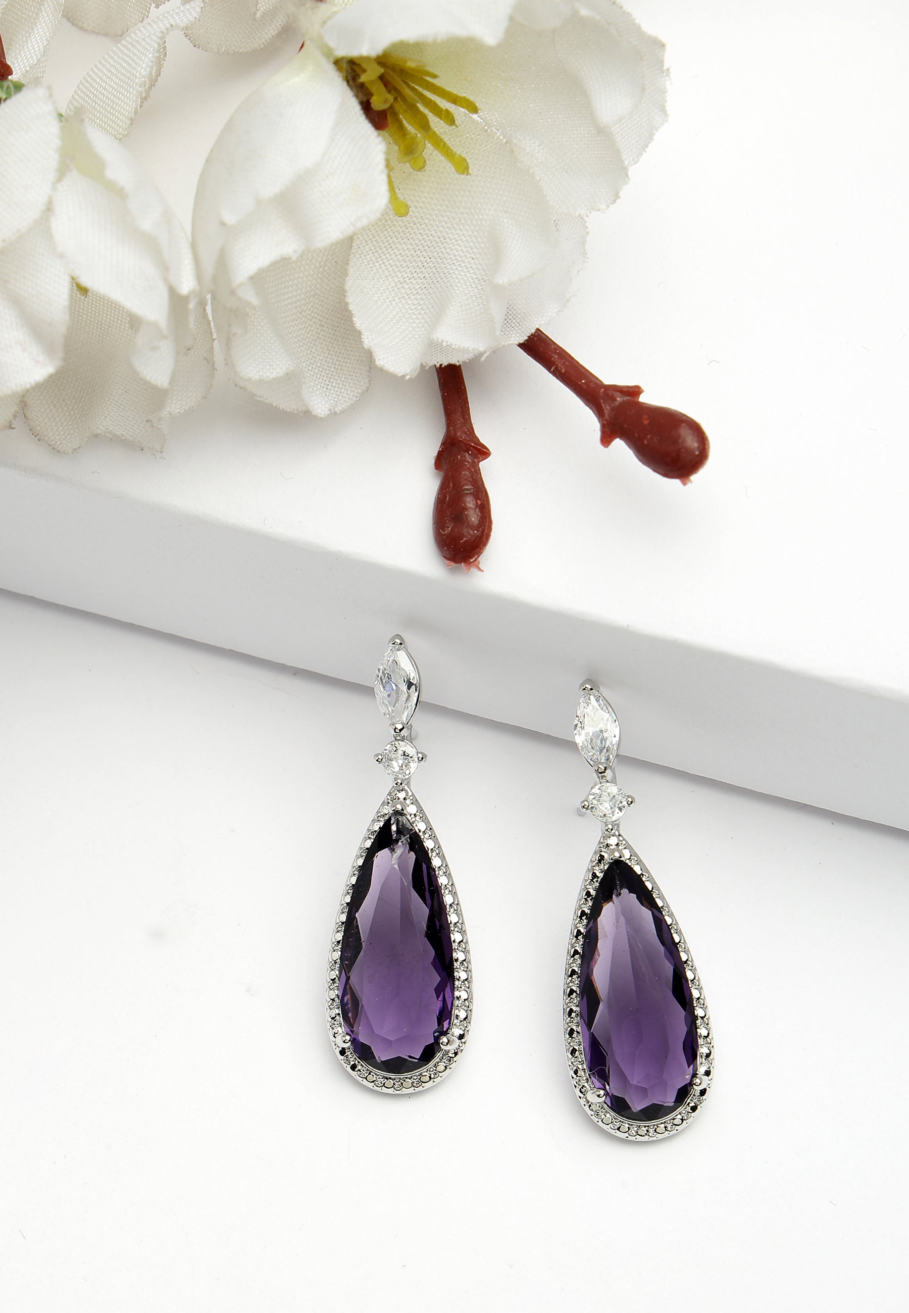 Lilac Diva Collection Crystal Simulated Almond Drop Earrings, Image 2 of 5