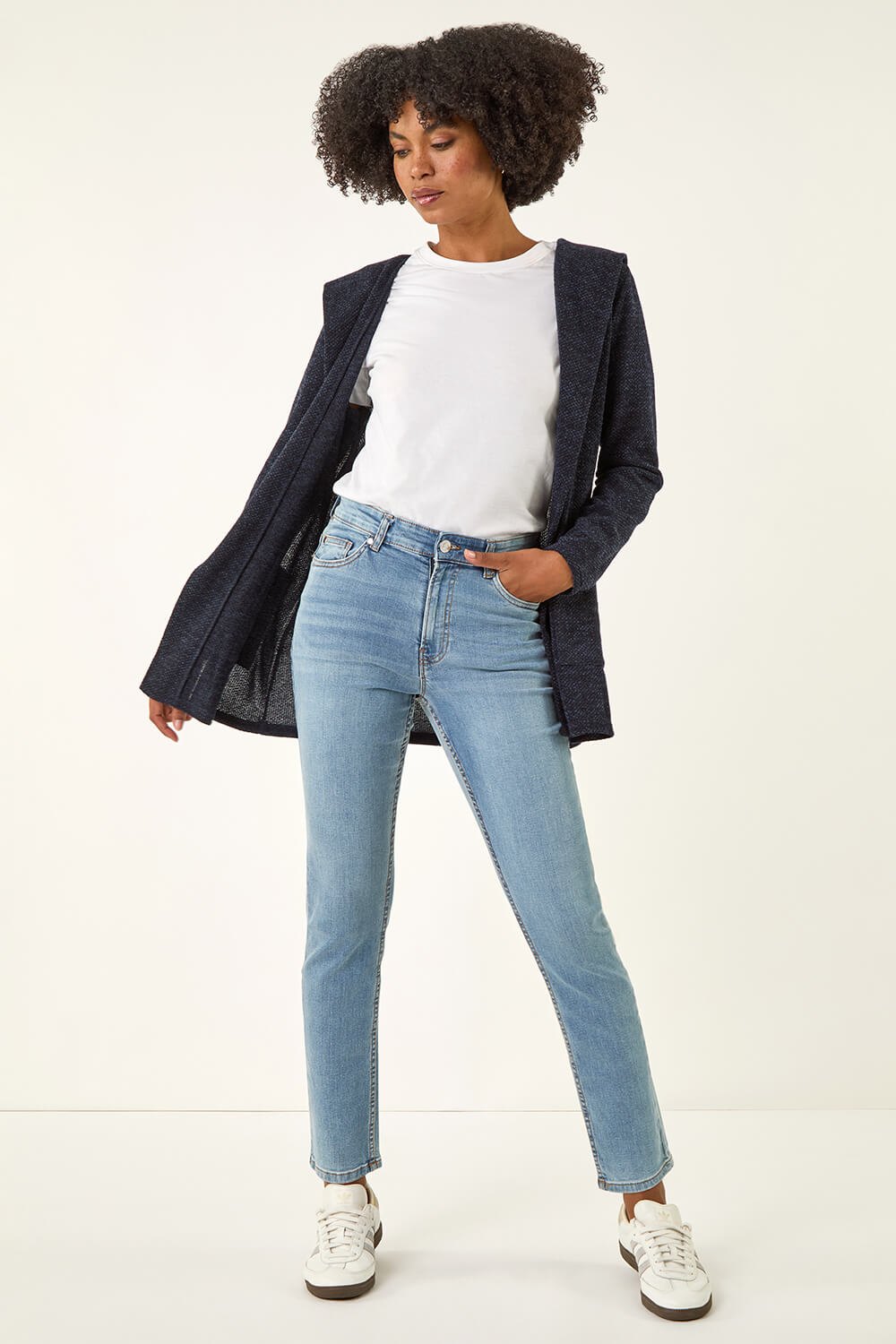 Blue Slim Leg Stretch Mom Jeans, Image 3 of 5